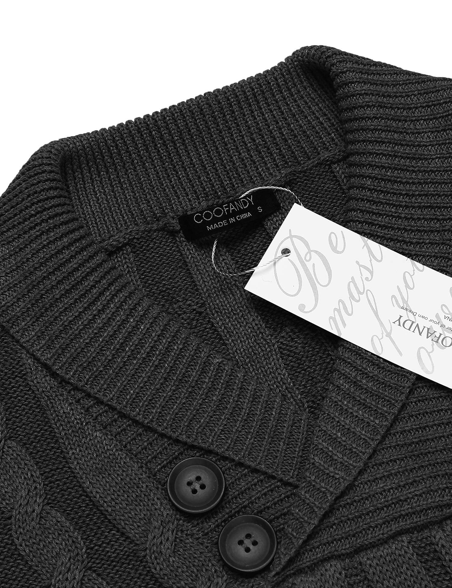 COOFANDY Men's Slim Fit Shawl Collar Cable Knit Sweater - Casual Button Pullover for Fall & Winter - Perfect for Office, Date Night and Holiday Gatherings