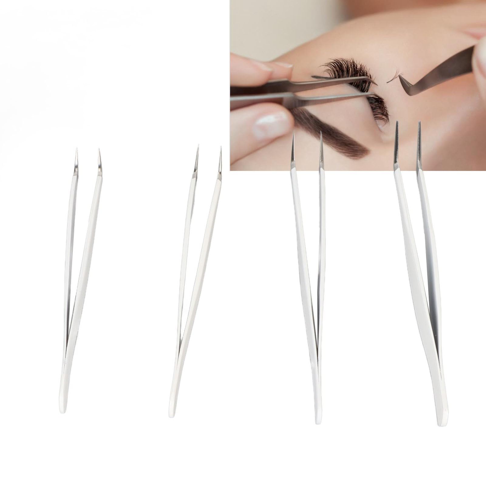 4 Pcs Professional Eyelash Extension Tweezers Kit - Premium Stainless Steel High Precision Tweezers for Lash Artists (Includes Storage Box) | Perfect for Salon, Home Use & Professional Eyelash Extensions