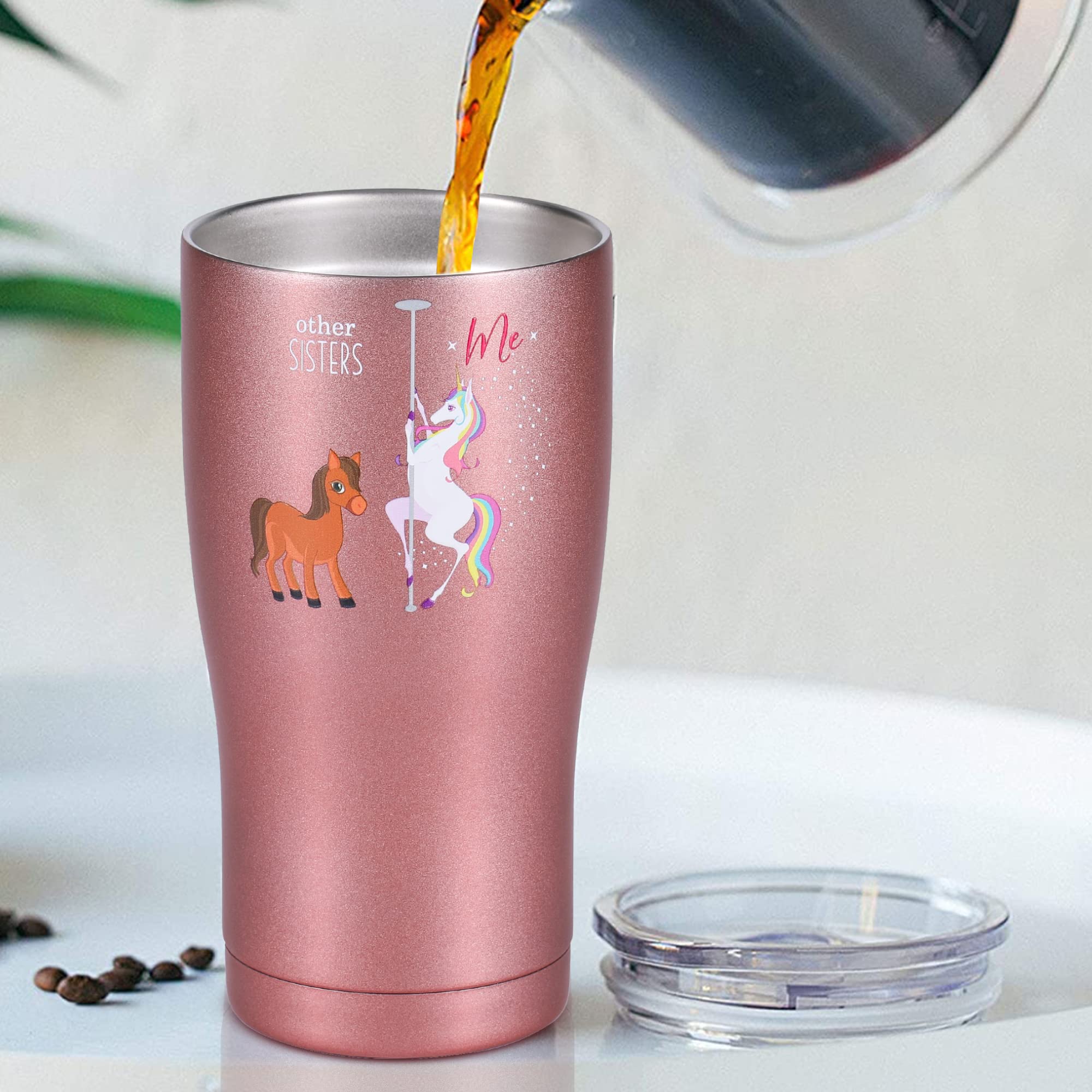 Shamone Unicorn Sister Gift Tumbler - 20oz Insulated Stainless Steel Cup with Lid, Straw & Cleaning Brush - Perfect Birthday & Christmas Present for Sisters - Funny Rose Gold Gift for Sister - Ideal for Coffee, Tea & Cold Drinks at Home, Office or School