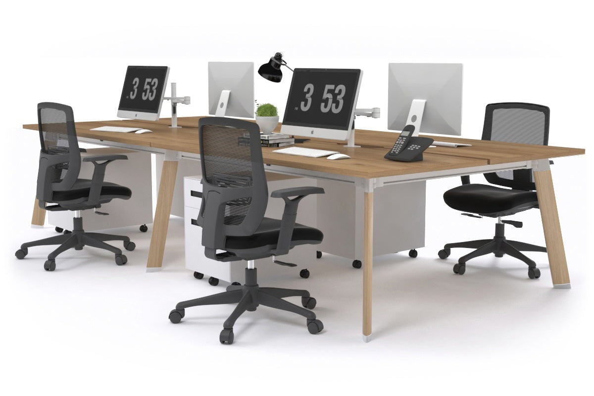 4-Person Switch Workstation with Wood Imprint Frame - 1400L x 800W Cable Management Desk for Office & Home Workspace