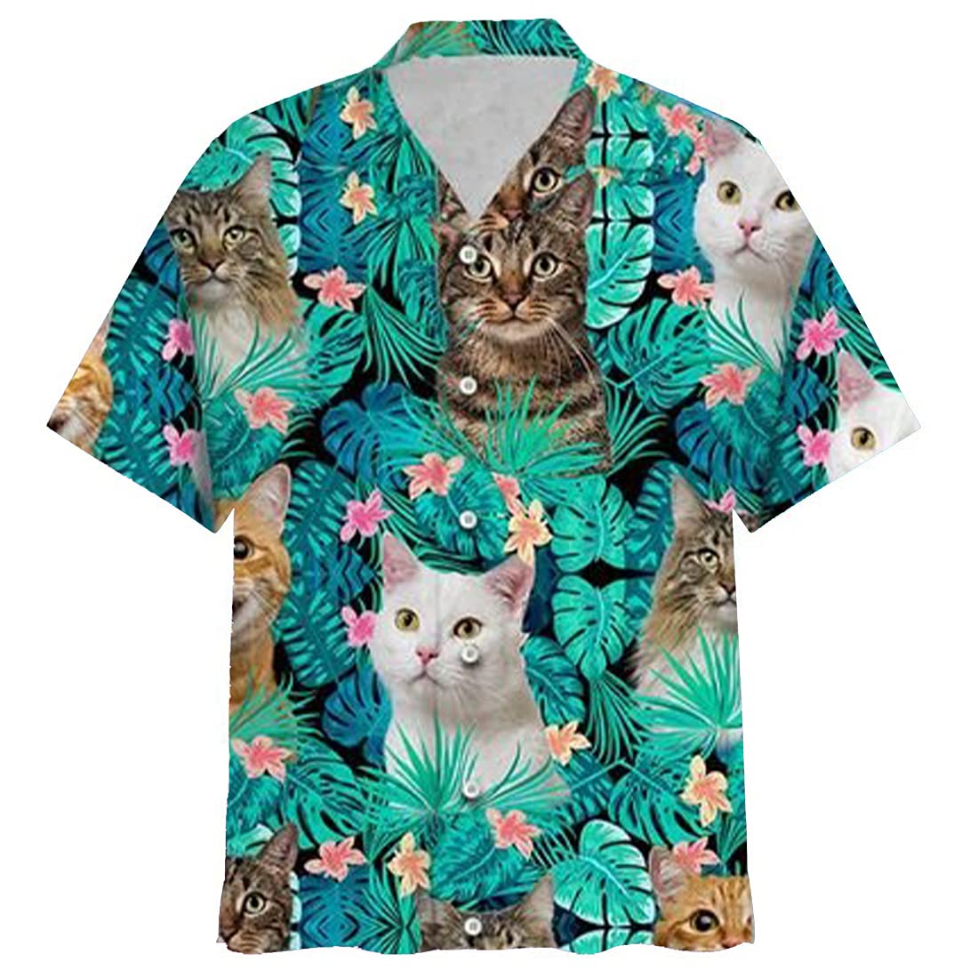 Hawaiian Shirts for Men & Women - Tropical Cat Print Button Down Short Sleeve Shirt Set of 3 | Beach Vacation, Summer Party & Casual Wear