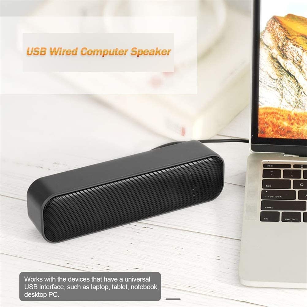 USB Powered Mini Soundbar for Desktop, Laptop, TV - Compact Wired Computer Speakers for Home Office, Gaming, and Multimedia Use