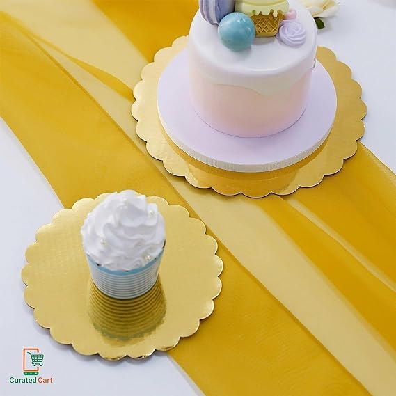 Premium 10-Inch Round Cake Boards (Pack of 10) - Sturdy MDF Cardboard Disposable Cake Stand for Wedding, Birthday & Party Decorations - Gold Scalloped Edge Tart & Pizza Base - Perfect for Bakers & Dessert Displays