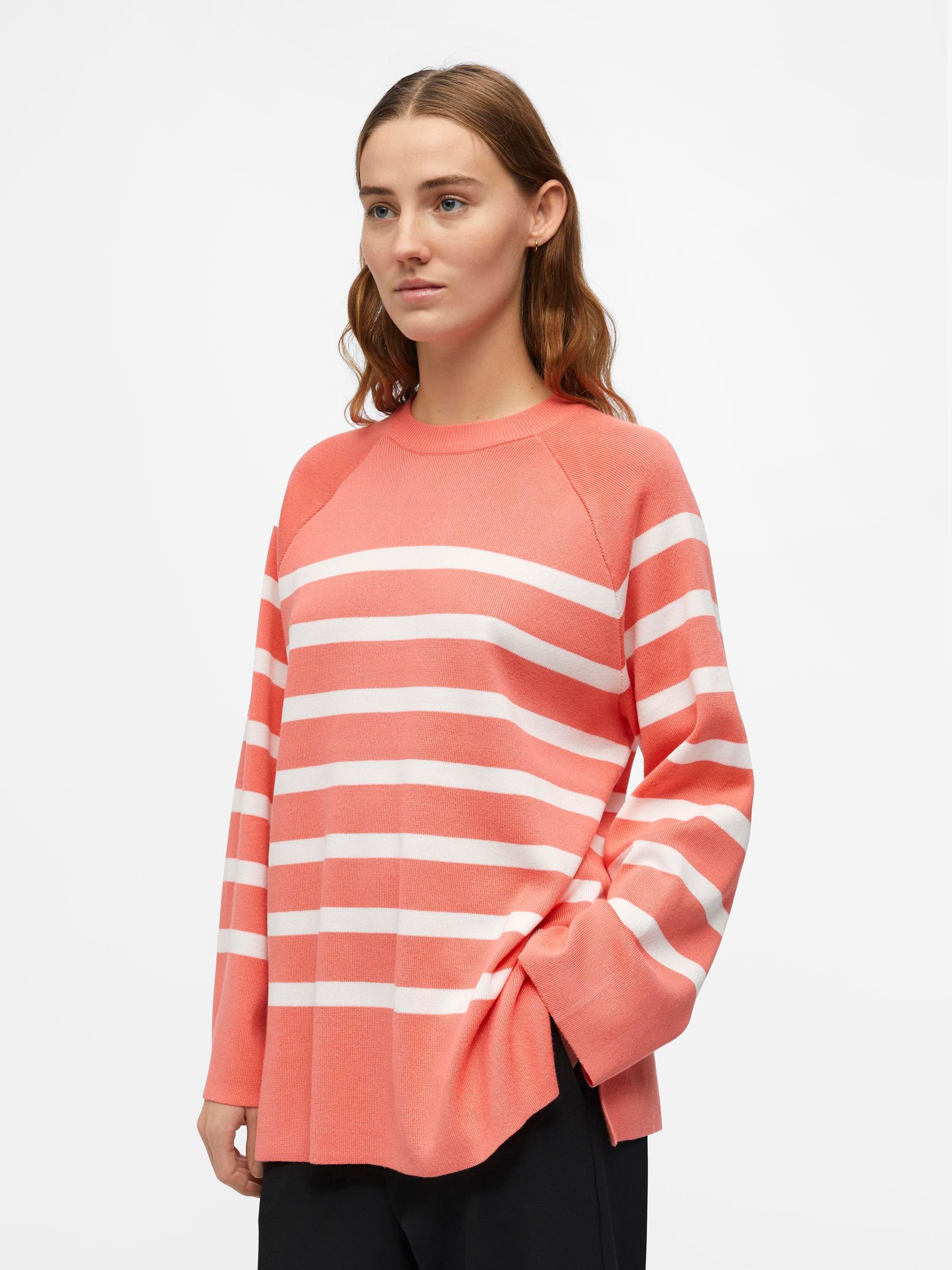 Georgia Stripe Jumper Sweater for Women - Soft Peach Knit Pullover, Casual Comfort Wear for Fall & Winter, Perfect for Office, Dates, and Cozy Evenings