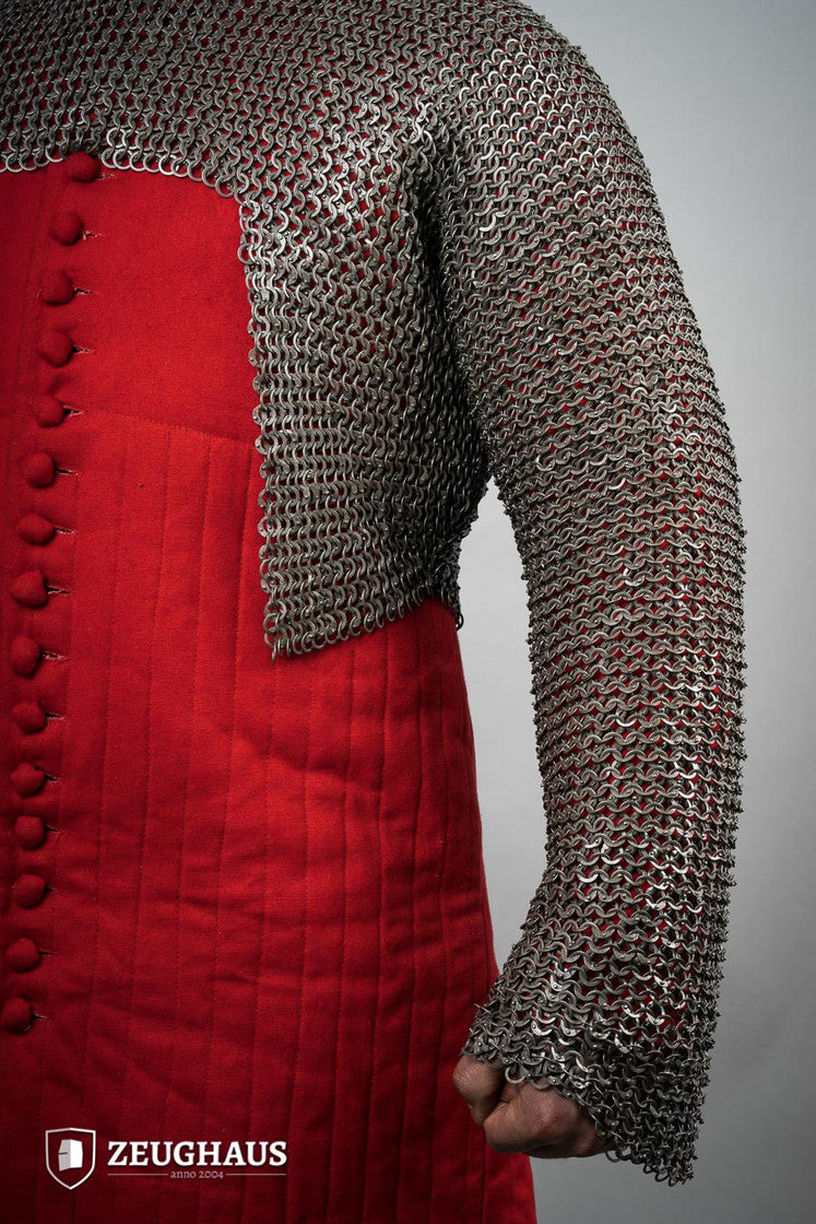 Flat Ring Riveted Chainmail Long Sleeve Shirt - 9mm Oiled Steel Medieval Armor for LARP, Cosplay & Renaissance Faires - B Stock