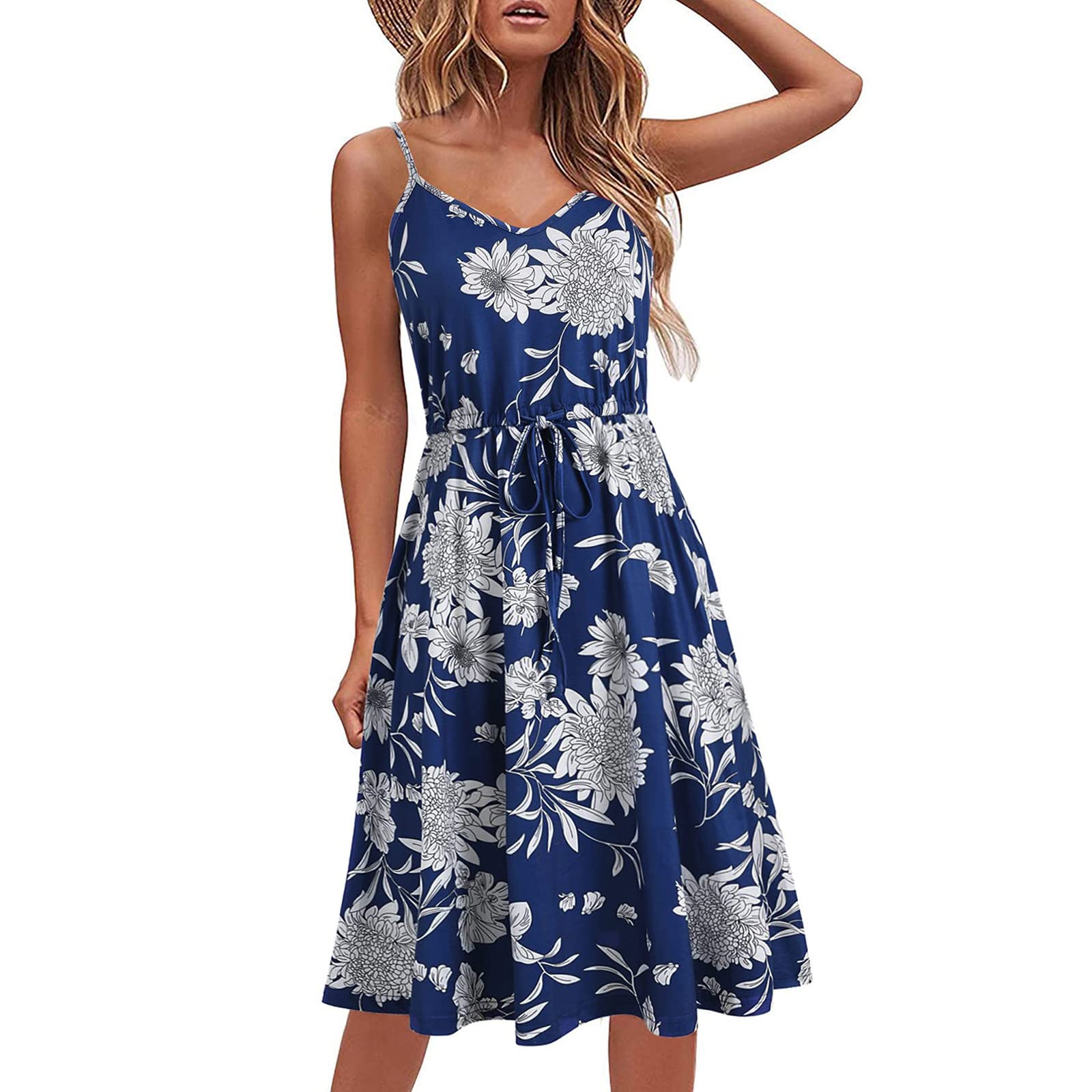 Women's White Summer Casual Dress - Cotton Sleeveless Spaghetti Strap A-Line Dress for Beach, Party & Everyday Wear