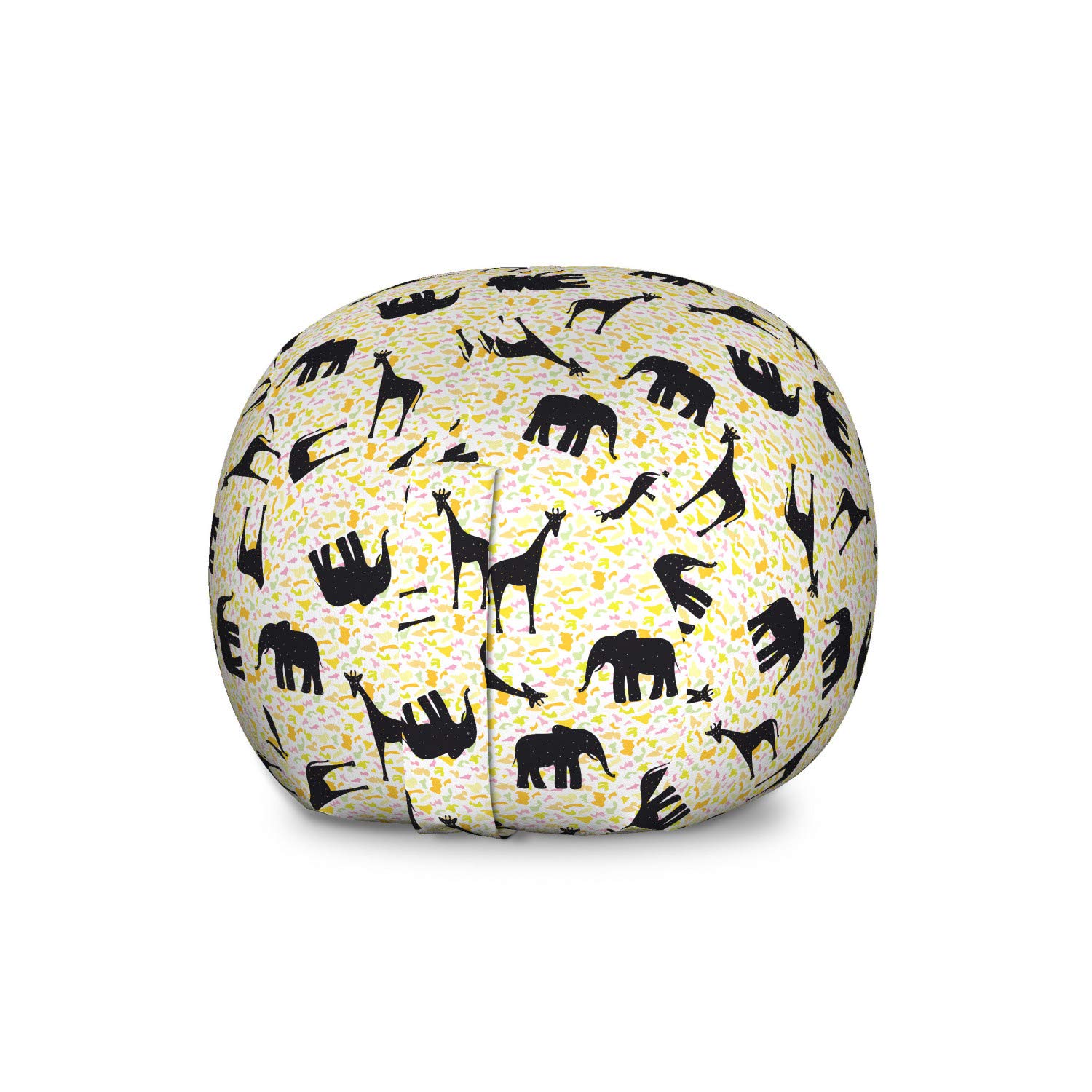 Ambesonne Giraffe Pattern Storage Toy Bag Chair - Large Washable Stuffed Animal Organizer with Cartoon Giraffes & Elephants Design | Perfect for Kids' Room, Nursery Storage & Playroom Organization