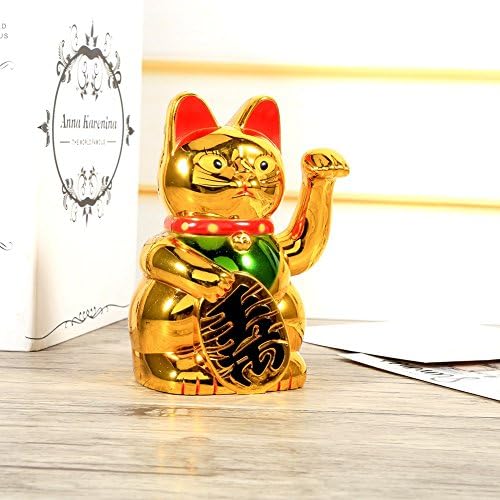 5 Inch Lucky Golden Cat - Chinese Waving Cat for Wealth & Prosperity - Feng Shui Good Luck Decoration for Home, Office & Business