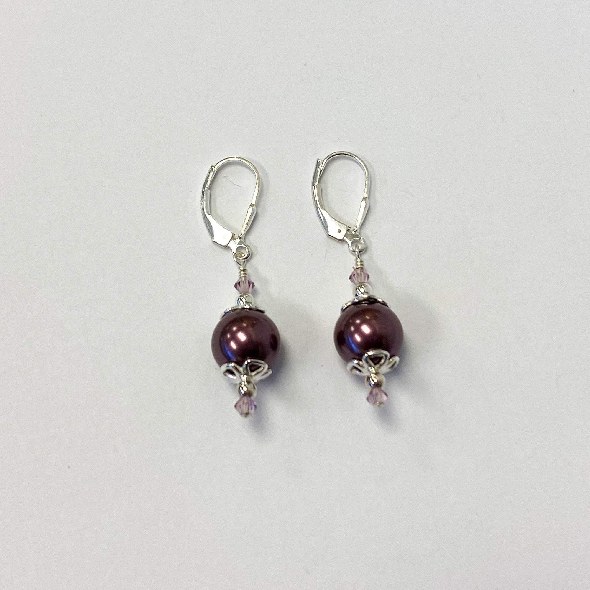 Sterling Silver Pearl Drop Earrings with Crystals for Women