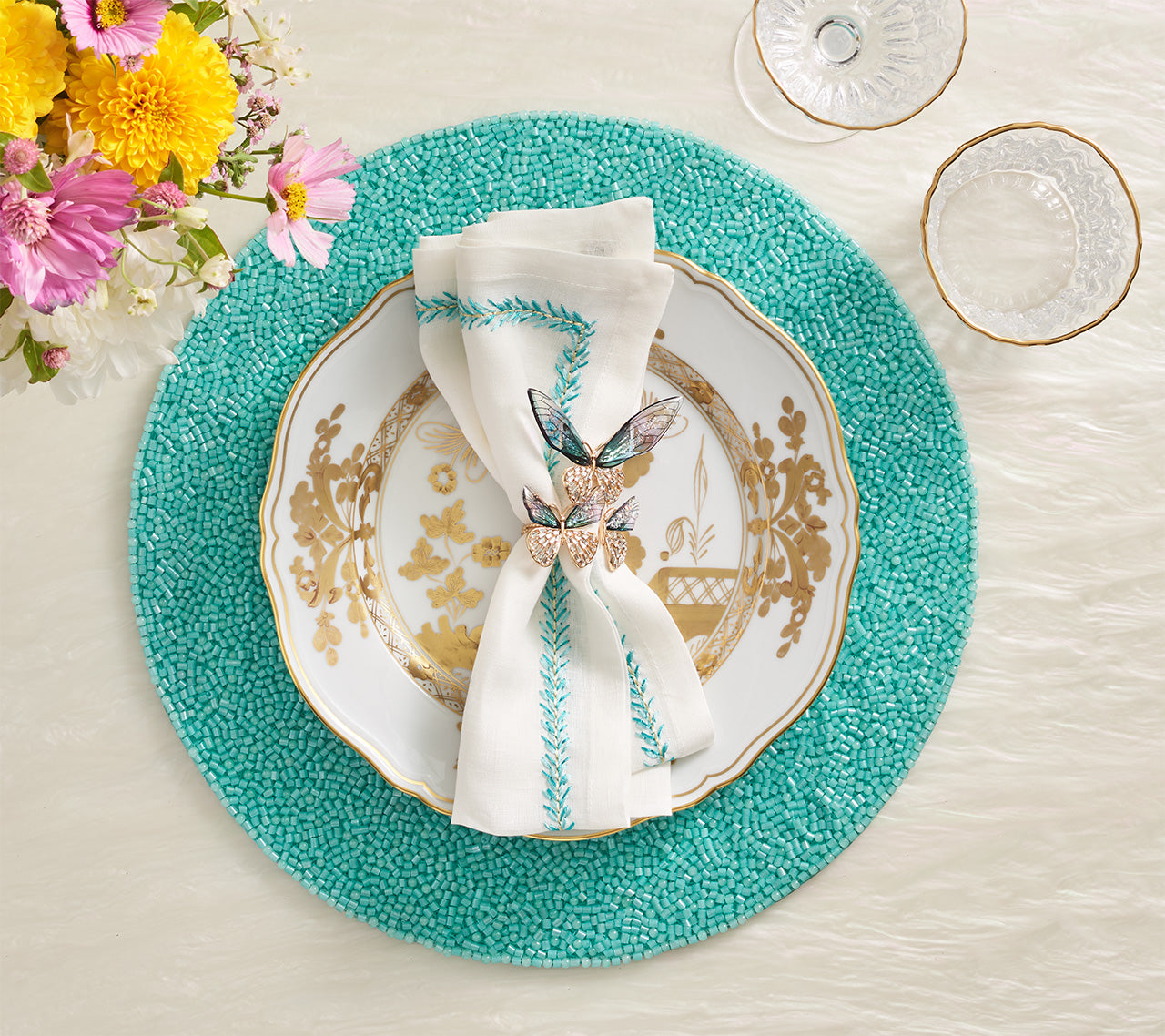 Premium Turquoise Placemats Set of 4 - Waterproof & Heat-Resistant Dining Table Mats for Everyday Use, Dinner Parties & Holiday Decor