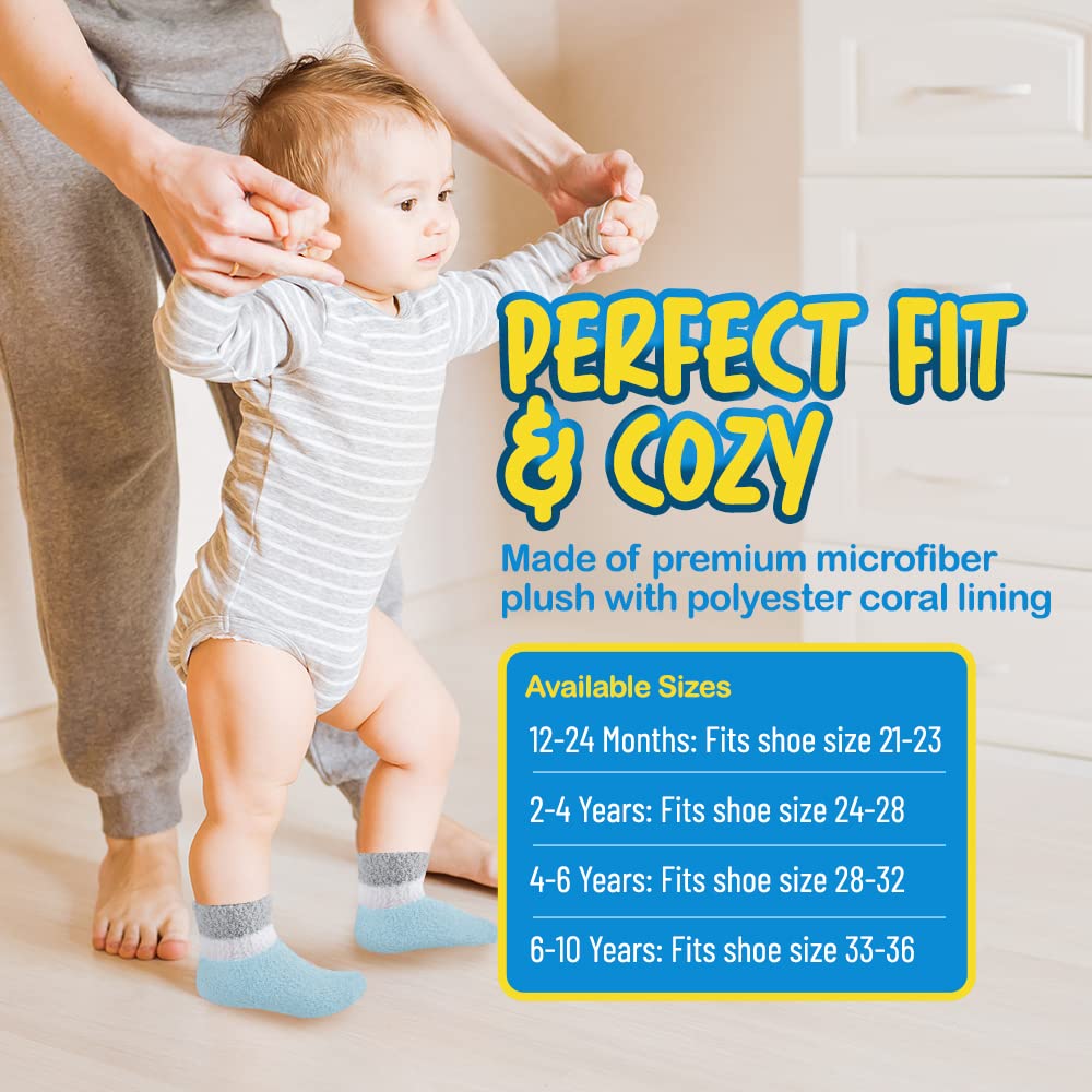 Debra Weitzner 6 Pairs Warm Fuzzy Socks for Kids with Non-Slip Grippers - Cozy Toddler Slipper Socks for Indoor Play, Winter Comfort & Home Wear