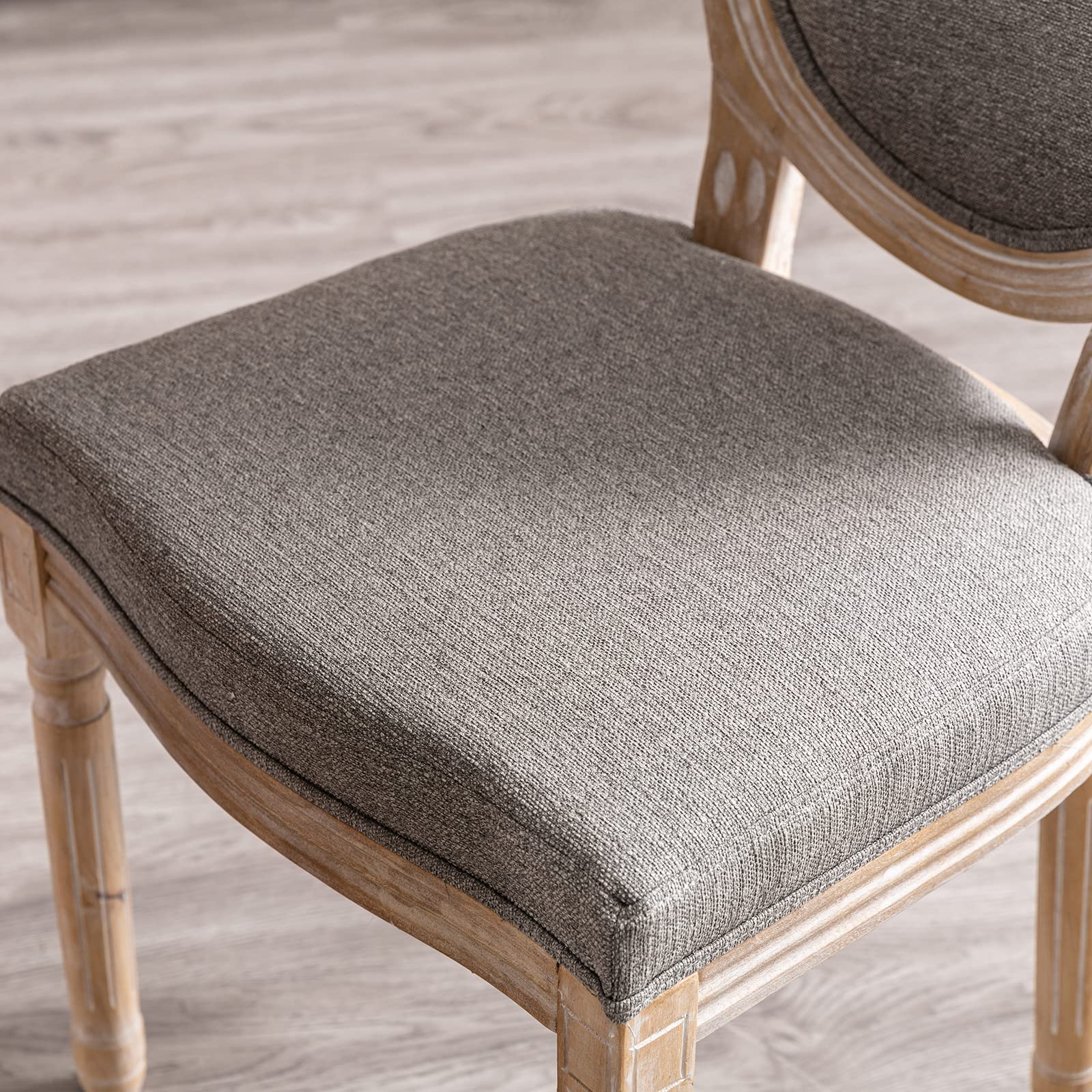 Guyou 4-Piece Upholstered Dining Chairs Set - Distressed Driftwood French Country Vintage Style with Round Fabric Back, Grey - Perfect for Kitchen, Dining Room & Living Room Accent Seating