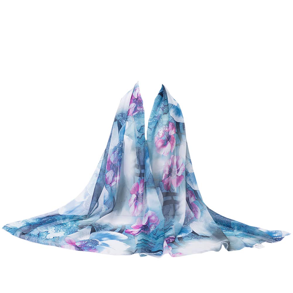 MedeShe Floral Printed Lightweight Chiffon Scarf - Elegant Fashion Accessory for Women, Holiday Beach Cover Up, Perfect for Summer Outfits, Travel and Outdoor Activities