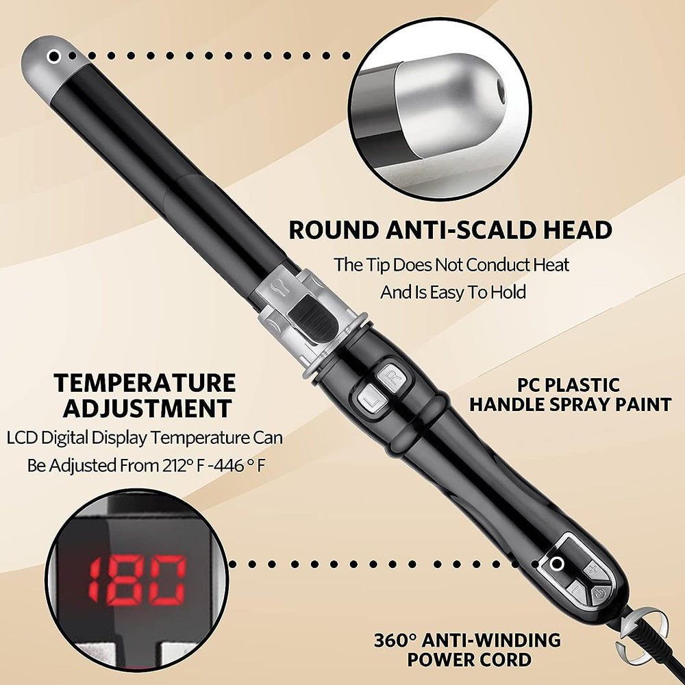 Automatic Rotating Hair Curling Iron - 360° Self-Rotating Curling Wand with Adjustable Temperature for Salon-Quality Waves & Curls - Perfect for Home Styling, Parties & Special Occasions