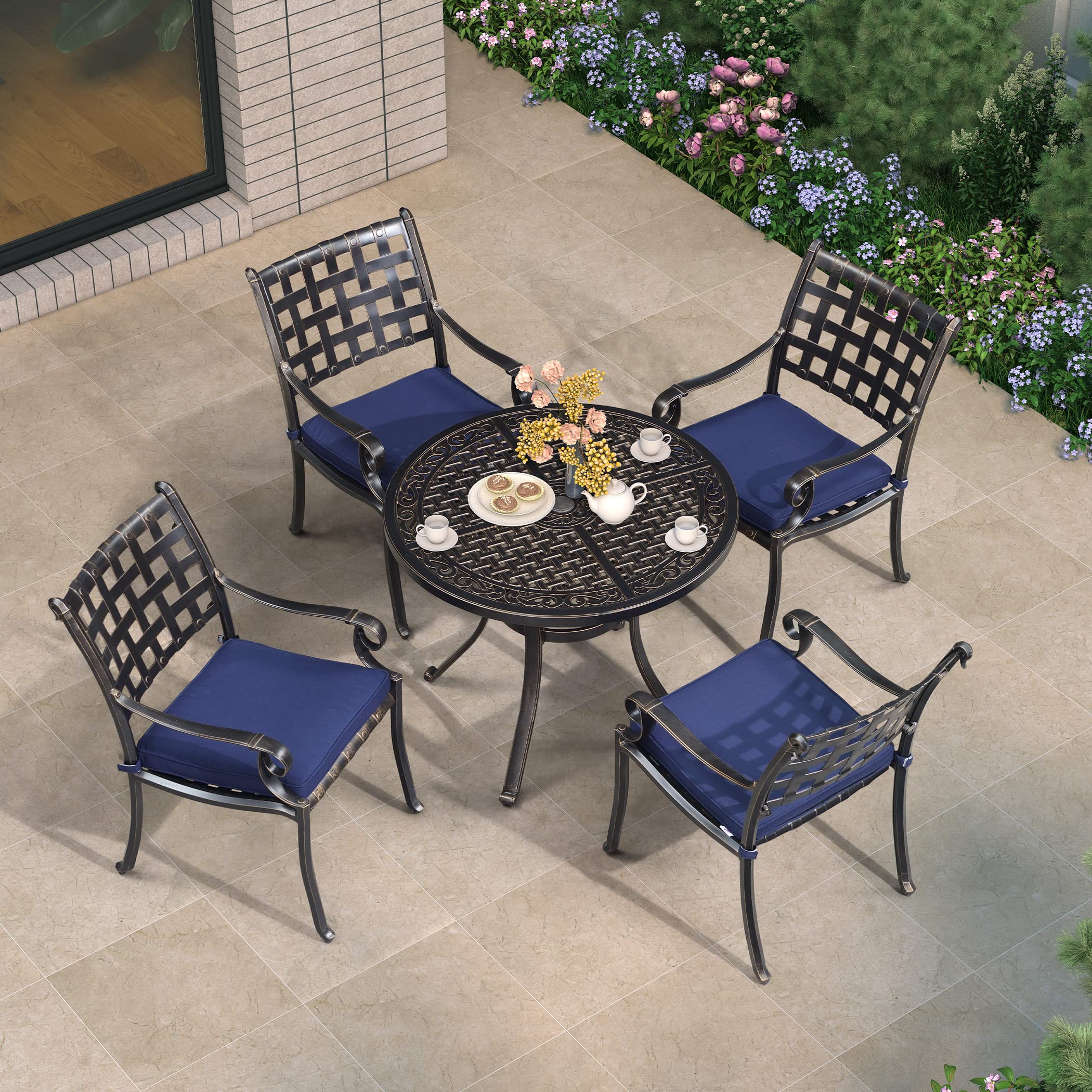 Purple Leaf 5-Piece Outdoor Dining Set - Cast Aluminum Patio Furniture with 4 Armchairs & 37
