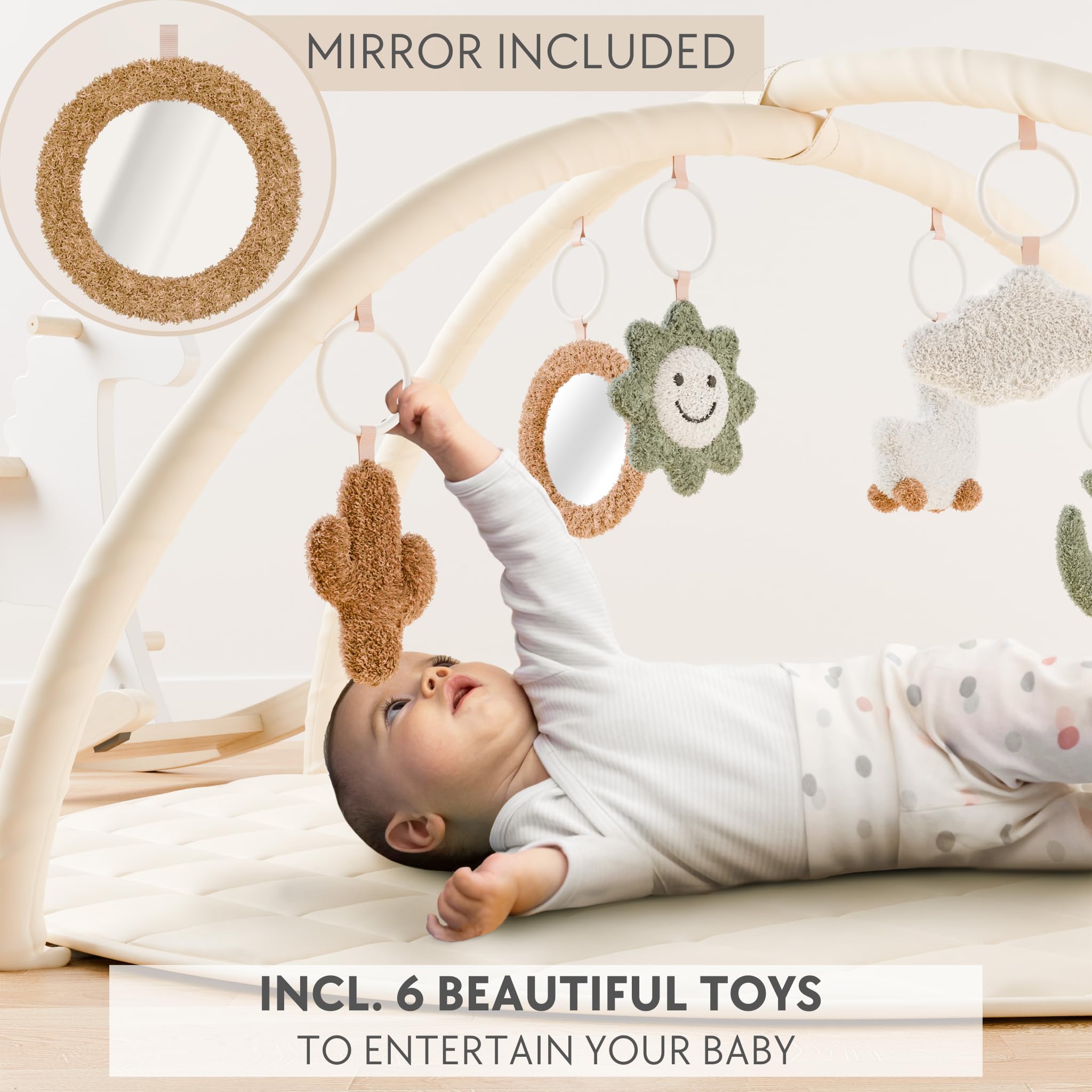Soft Cotton Baby Play Gym & Tummy Time Mat with 6 Cute Toys - Interactive Activity Center for Infants 0-12 Months - Perfect for Crawling, Sensory Play & Nursery Decor - Gender Neutral Playmat for Boys & Girls