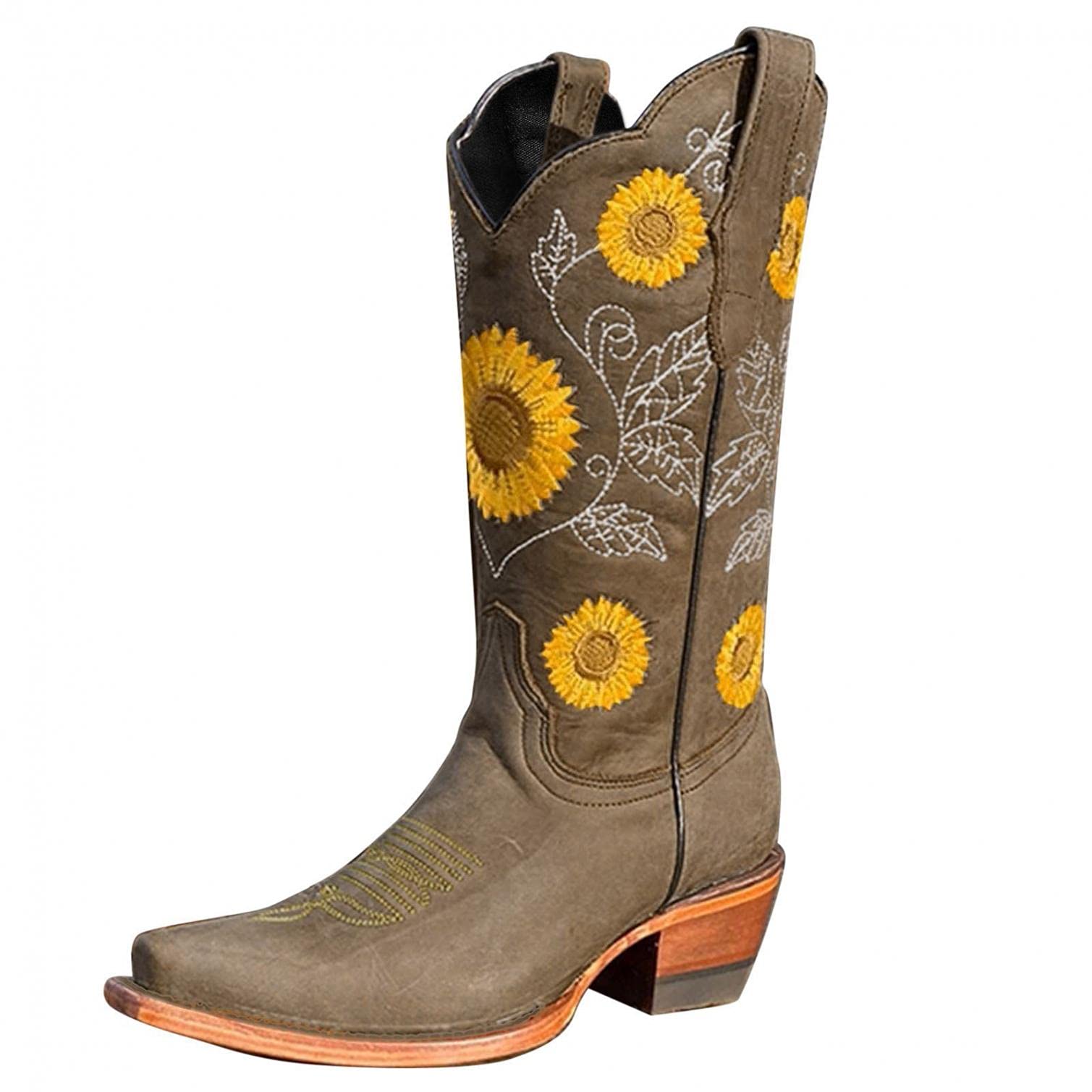 Women's Cowboy Boots - Embroidered Low Heel Chunky Ankle Boots for Cowgirl Style | Western Fashion, Country Music Festivals & Rodeo Events