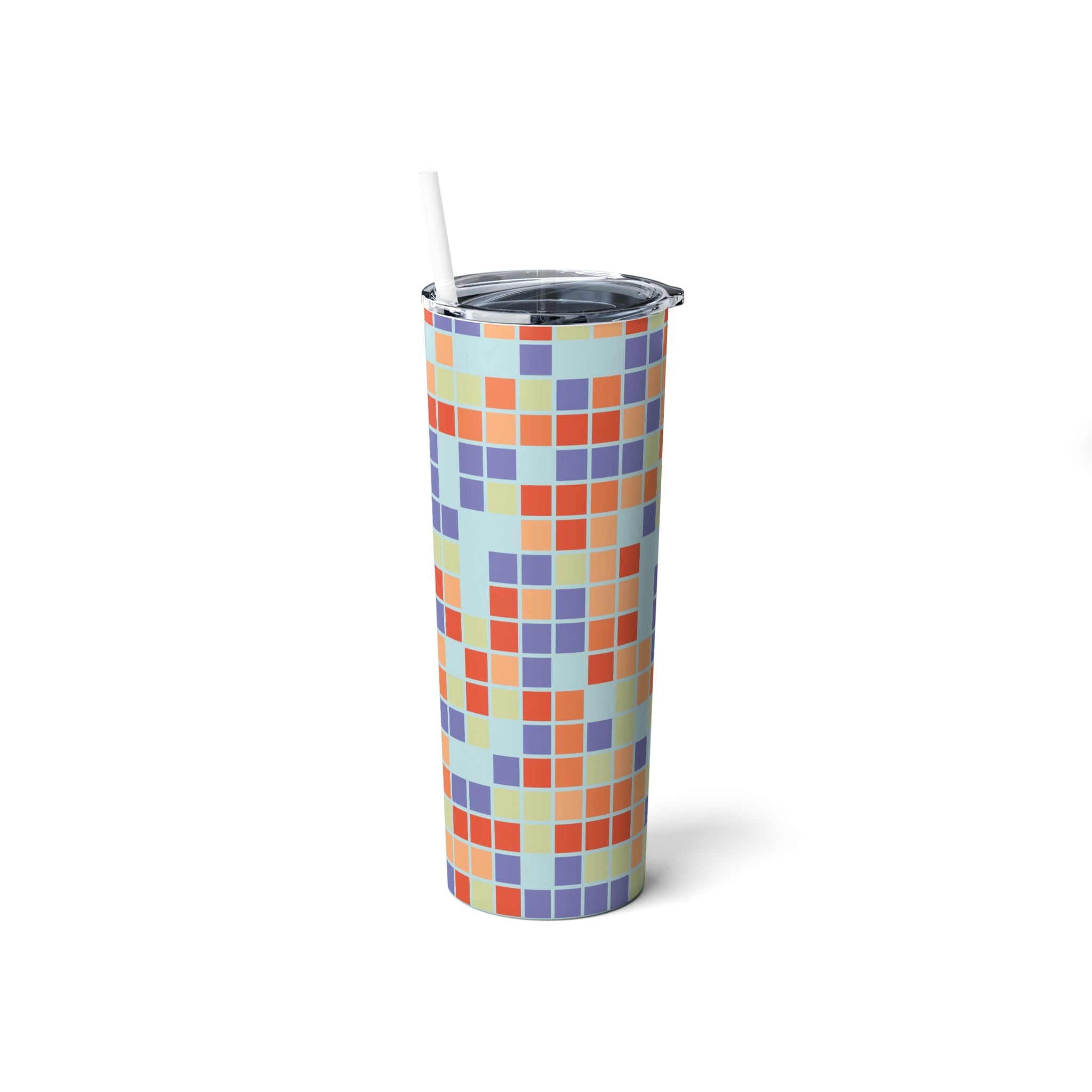Floral Skinny Stainless Steel Tumbler with Straw - 20oz Insulated Iced Coffee Cup - Perfect for Office, Travel & Outdoor Activities