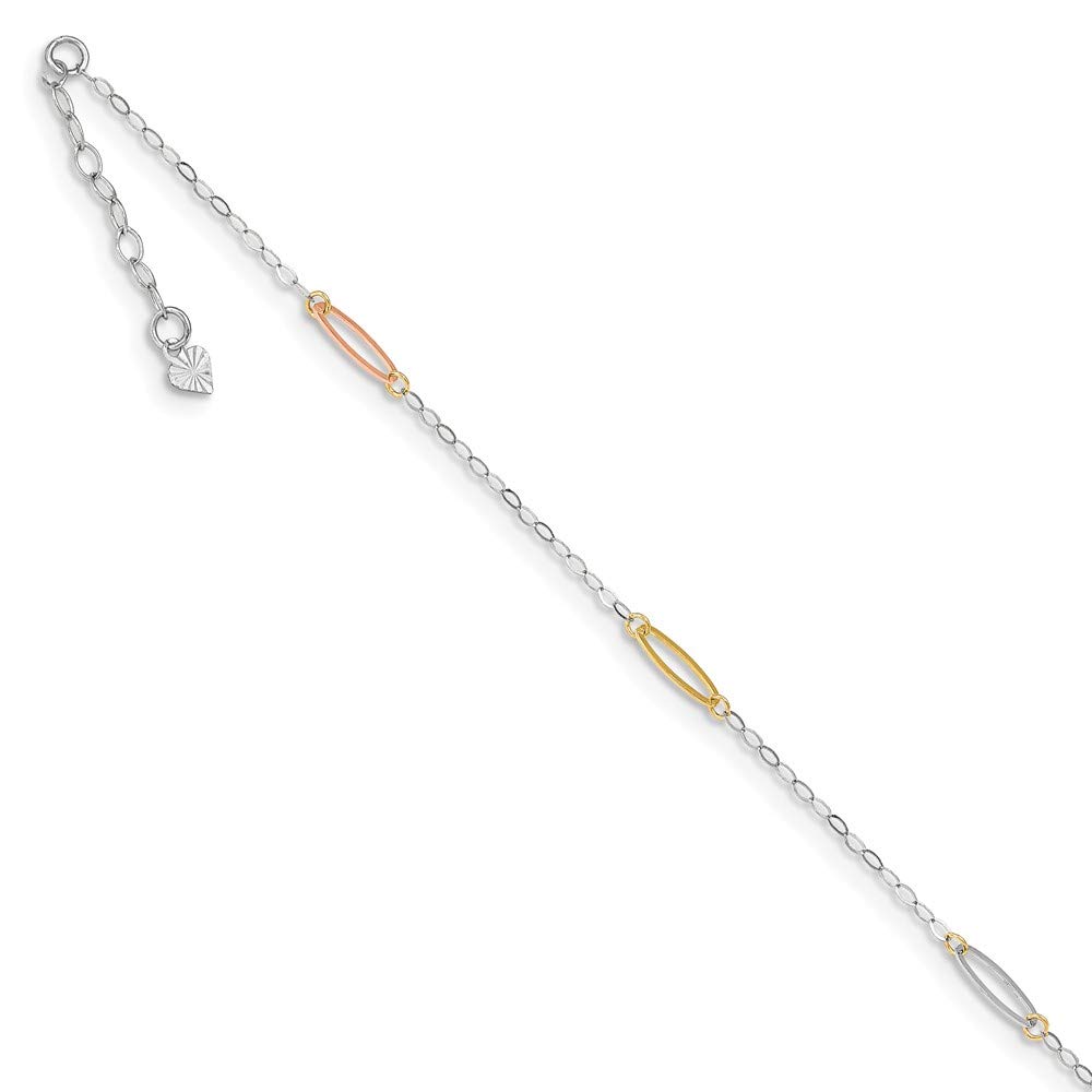 14K Tri-Color Gold Oval Link Anklet Bracelet - 9