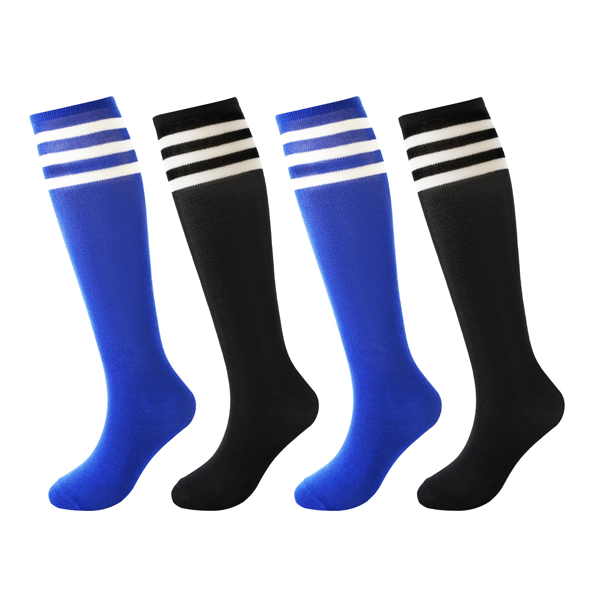 BISOUSOX Youth Soccer Socks for Kids - Knee High Athletic Socks for Boys & Girls Ages 6-12 - Cotton Uniform Socks with Stripe Design - Perfect for Soccer Games, Training & Sports Activities