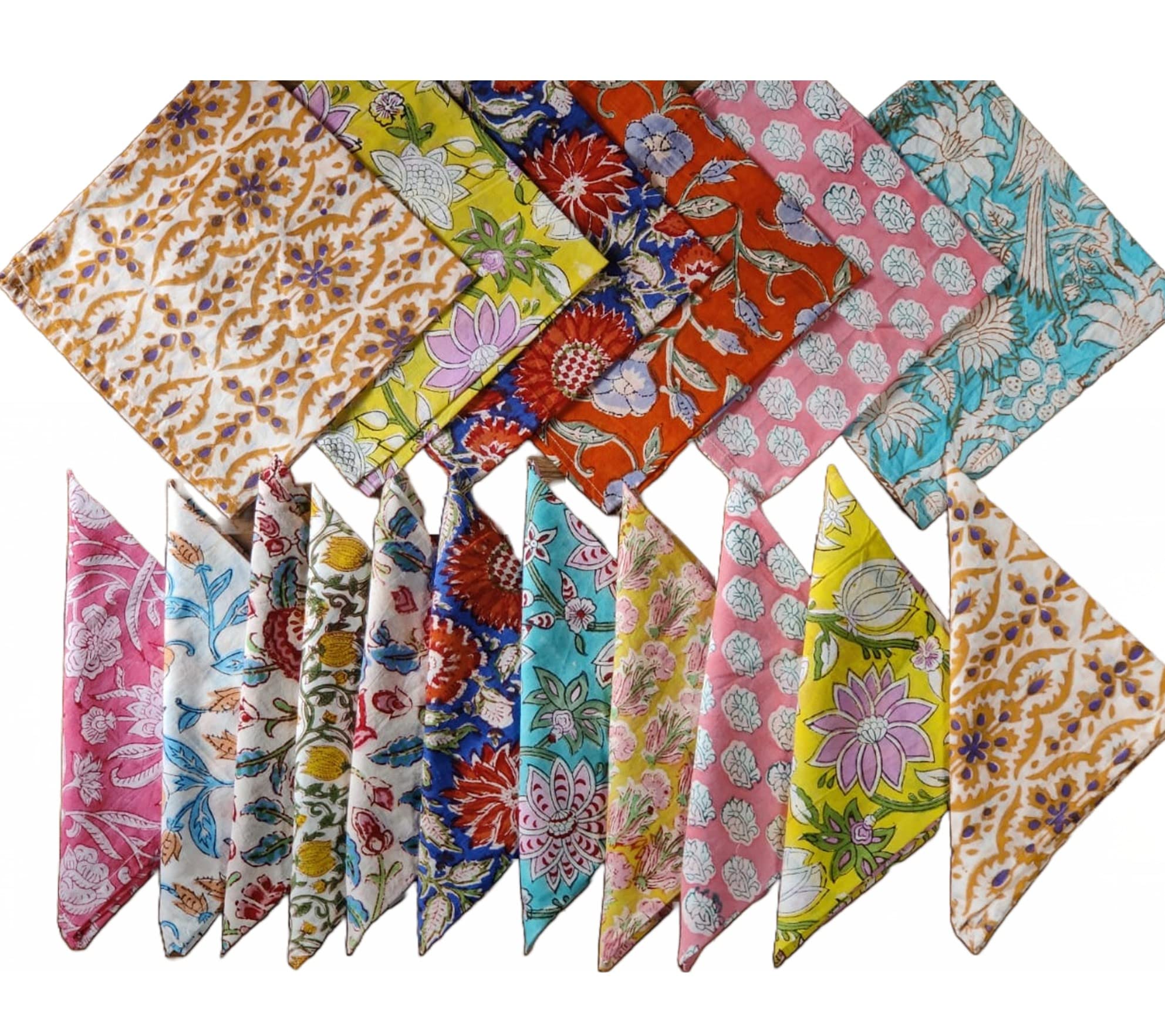 INDACORIFY 100-Piece Cotton Hand Block Printed Napkins Set - 16x16 Inch Kitchen & Dinner Napkins, 100% Cotton Handkerchiefs for Table Decor, Home Decor, and Everyday Use - Perfect for Dining, Parties, and Gift Giving
