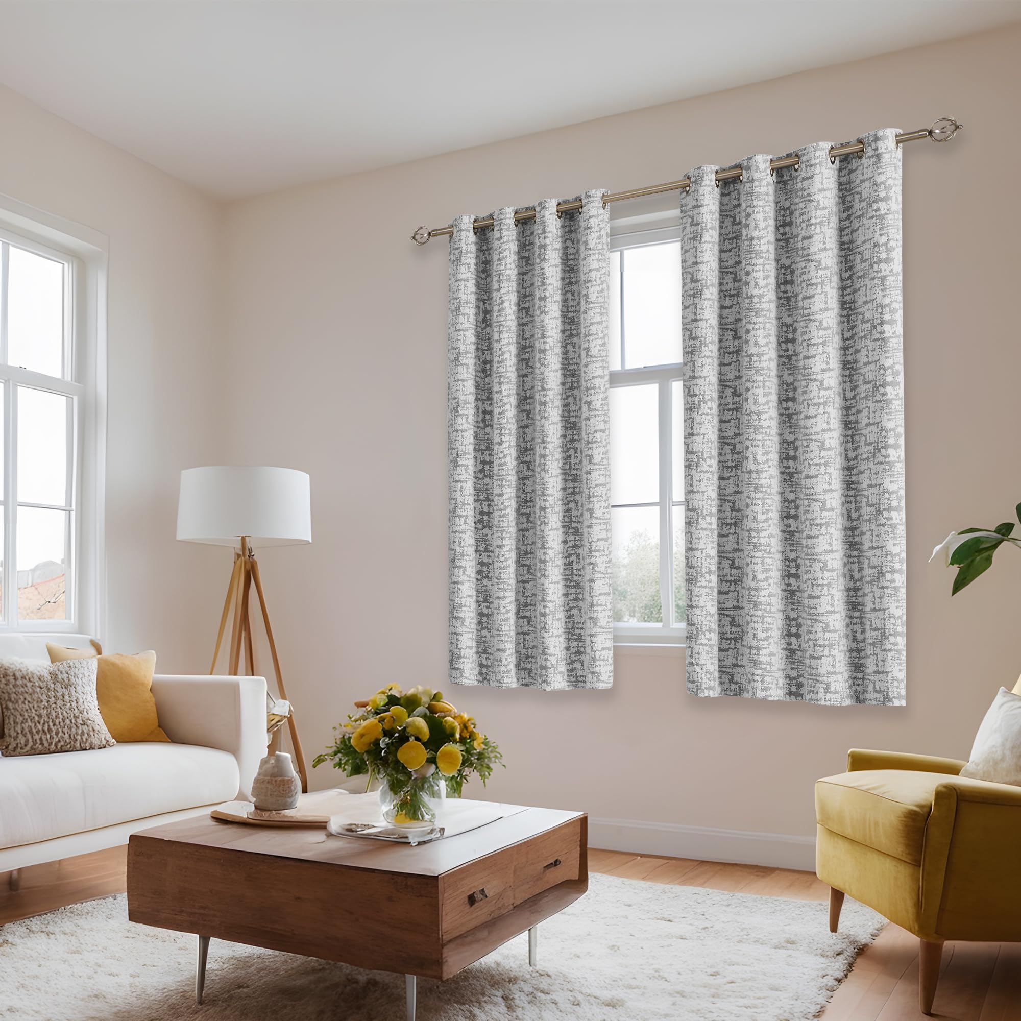 GIGIZAZA Modern Grey Velvet Jacquard Chenille Curtains - 63 Inch Long Semi Blackout Drapes for Living Room & Bedroom - 2 Panels Set, Home Decor Window Treatments for Cozy & Stylish Interior Design