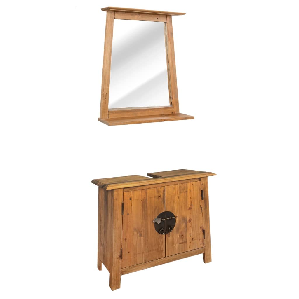 SKM Solid Recycled Pinewood Bathroom Furniture Set - Modern Vanity & Storage for Small Bathrooms, Powder Rooms & Apartments
