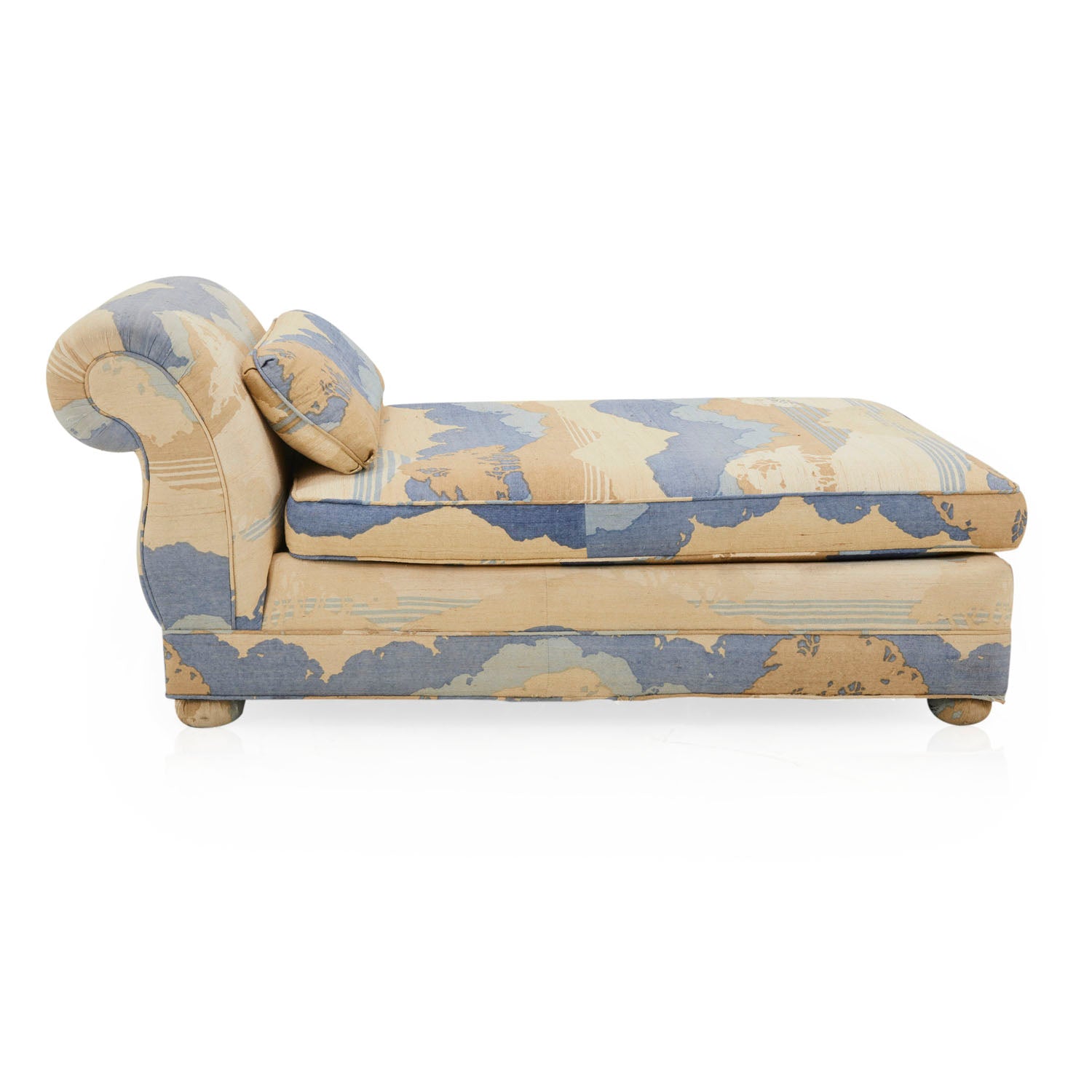 Blue and Tan Modern Fabric Chaise Lounge - Stylish Comfort for Living Room, Bedroom & Home Office Relaxation