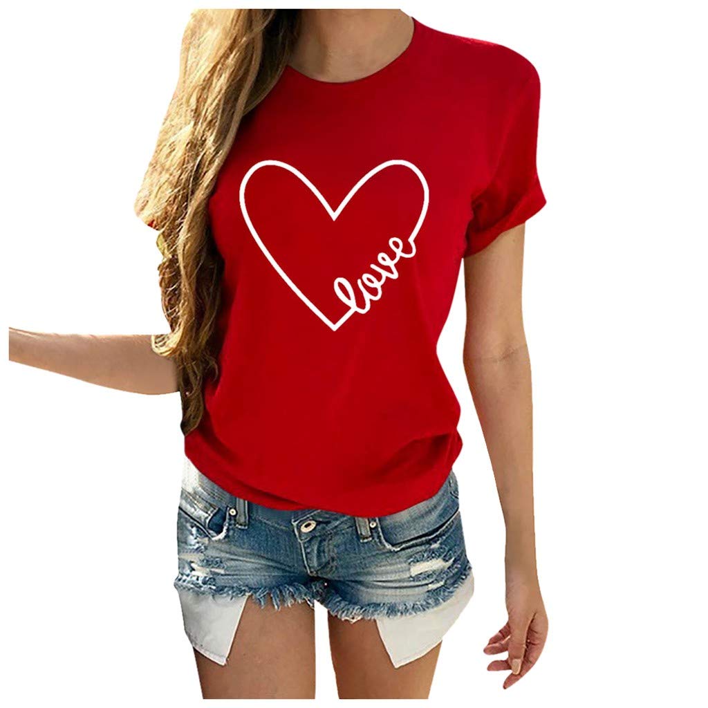 Women's Heart Print Crewneck Short Sleeve T-Shirt - Cute Love Graphic Casual Summer Tee for Mother's Day Gift | Perfect for Date Nights, Family Outings & Casual Wear