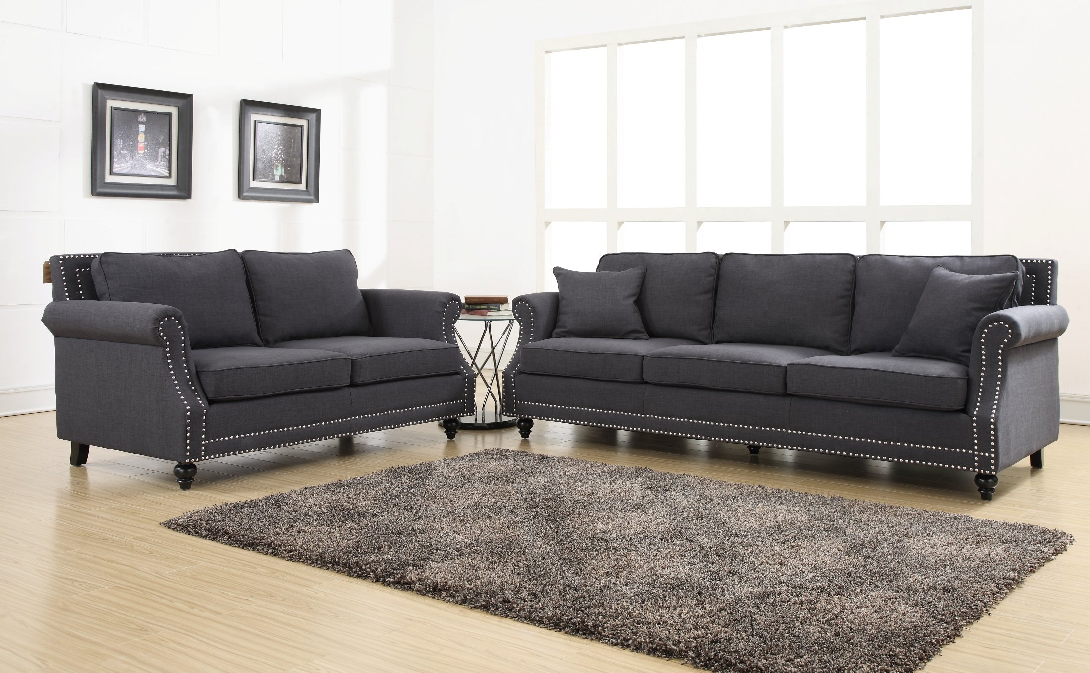 TOV Furniture Camden Linen Loveseat Sofa - Grey Modern Small Couch for Living Room, Apartment, Lounge & Office | Comfortable Two-Seater with Linen Upholstery