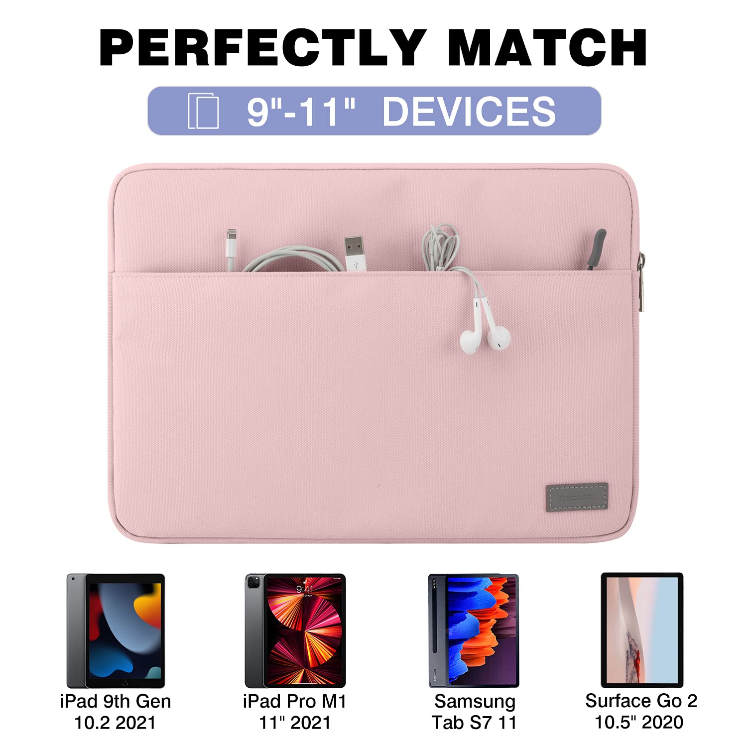 MoKo 9-11 Inch Tablet Sleeve Case for iPad Air/Pro (2025-2023 Models) - Lightweight Protective Cover with Soft Lining - Perfect for Travel, Office & School - Pink