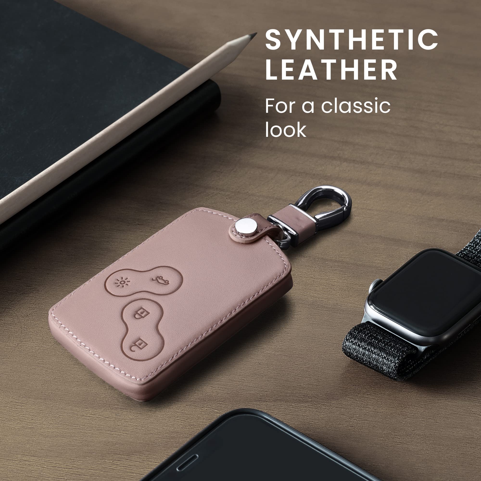 kwmobile Genuine Leather Key Cover for Renault 4-Button Keyless Go Car Key Fob Protector - Premium White & Rose Gold Design | Perfect for Everyday Use, Travel, and Key Protection