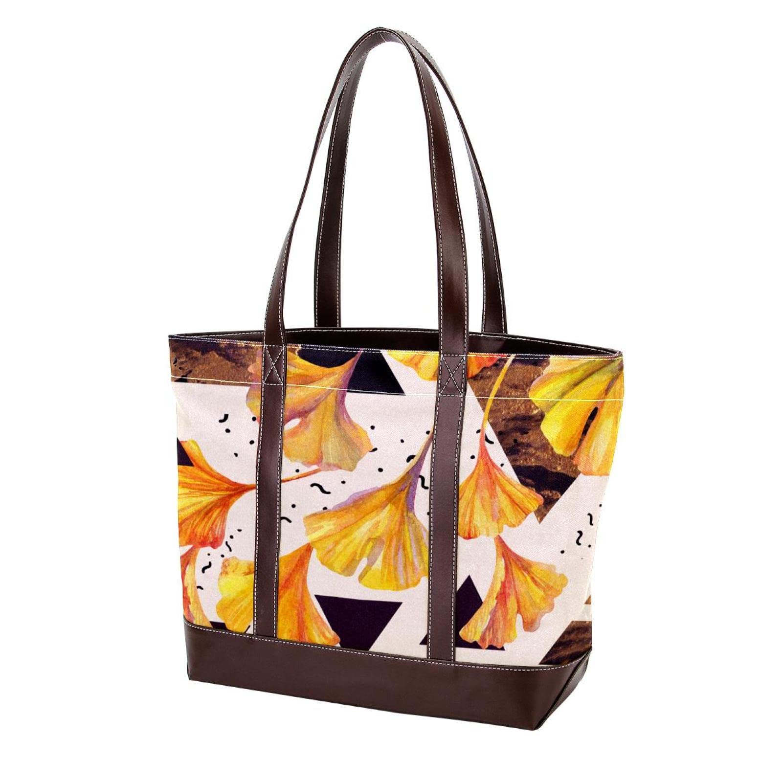 Stylish Large Leather Canvas Tote Bags for Women - Floral Illustration Top Handle Shoulder Satchel Hobo Purse | Perfect for Work, Travel & Shopping