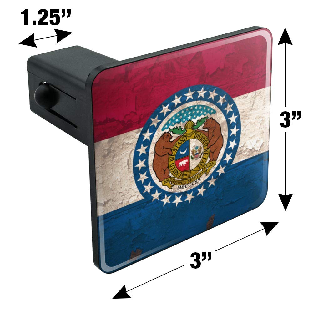 Rustic Missouri State Flag Distressed USA Tow Trailer Hitch Cover Plug Insert - Durable Hitch Cover for Trucks & Trailers - Perfect for Road Trips, Camping & Outdoor Adventures