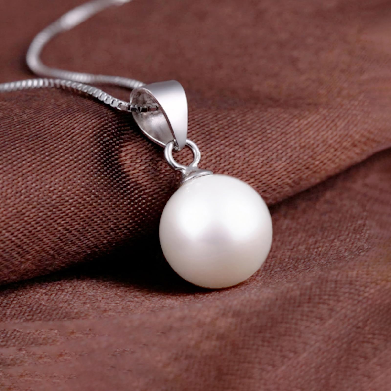 925 Sterling Silver Pearl Pendant Necklace for Women - 12MM Handmade Freshwater Cultured Pearl Charm Collar with Platinum Plating | Elegant Fashion Jewelry for Weddings, Parties & Special Occasions
