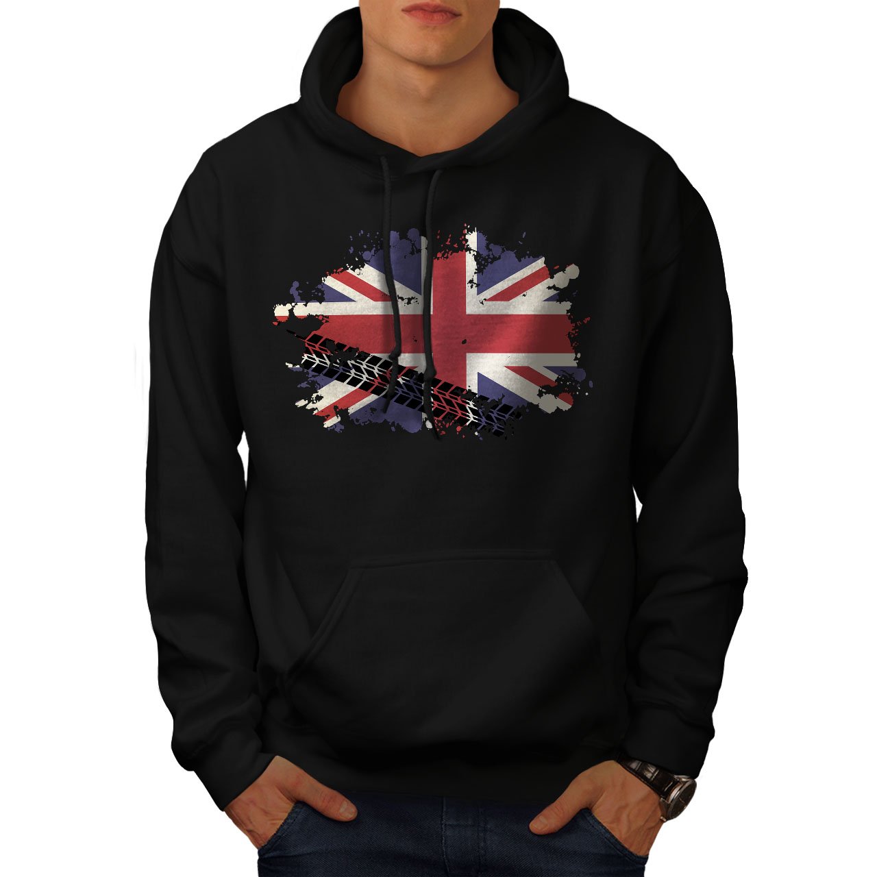 Wellcoda British Union Jack Flag Hoodie for Men - Stylish UK Themed Hooded Sweatshirt | Perfect for Football Matches, Pub Nights & Patriotic Events