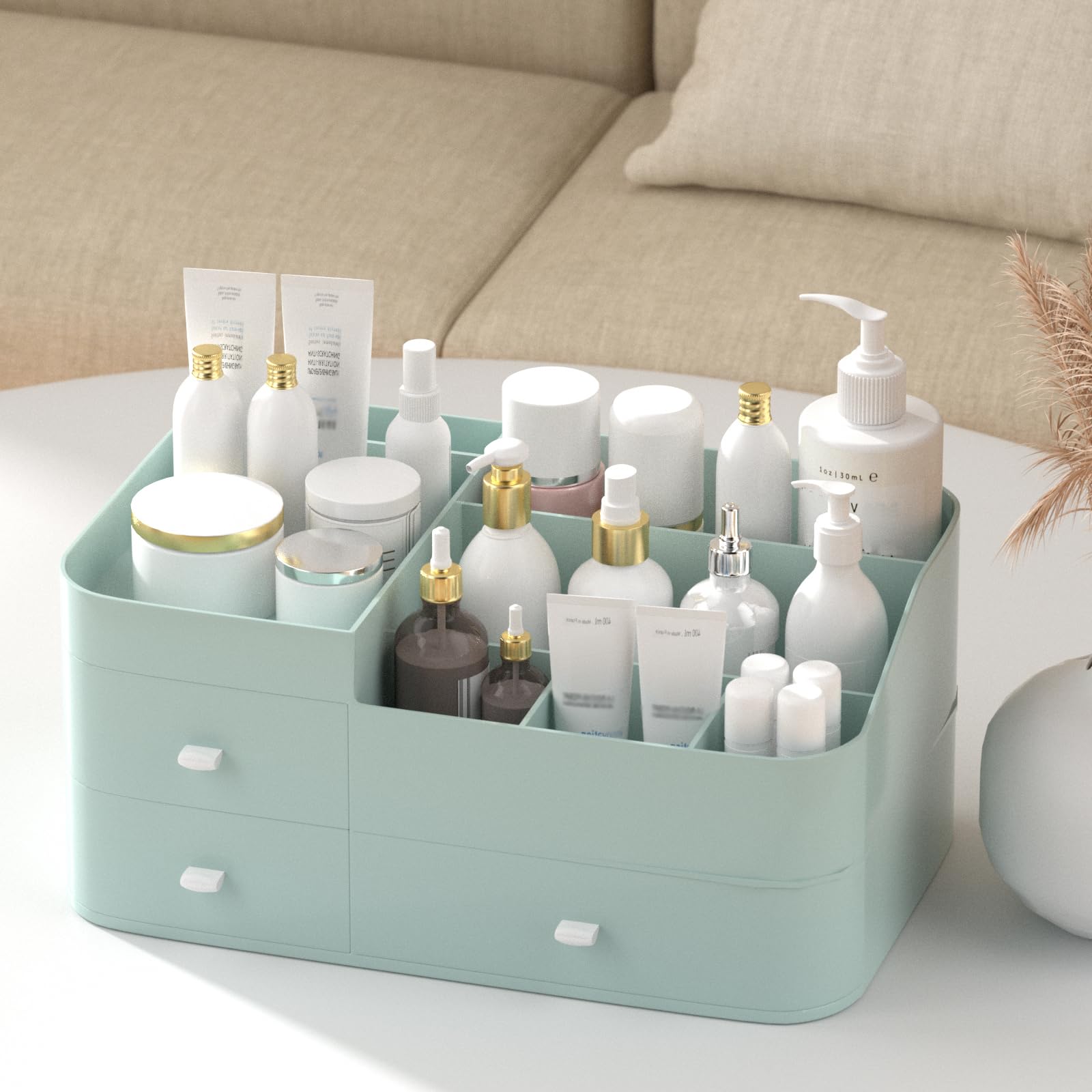 MIUOPUR Large Capacity Makeup Organizer with Drawers - Cosmetic Storage for Lipsticks, Jewelry, Nail Care & Skincare | Vanity & Desk Organizer | Perfect for Bedroom, Bathroom Countertops & Dressing Tables (Green)