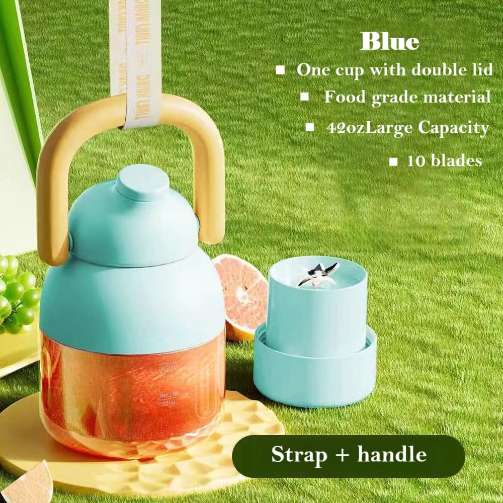 41oz Portable Blender for Shakes and Smoothies - Leak-Proof Water Bottle with Removable Straw & Shoulder Strap - BPA-Free, USB-C Rechargeable, Cordless Juicer for Gym, Travel & Outdoor - Blue