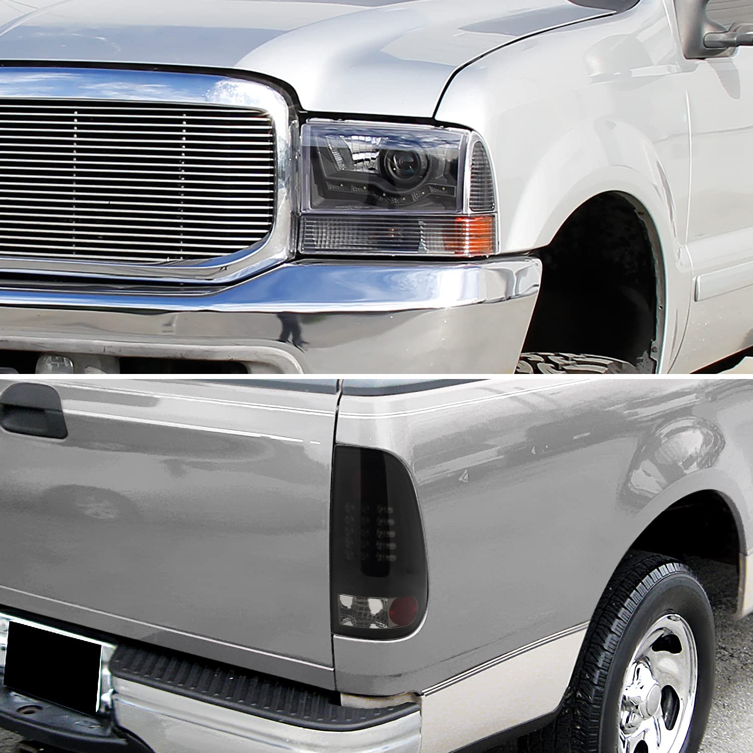 Spec-D Tuning Black Halo LED Projector Headlights with Yellow Fog Lights - Compatible with Ford F250 Super Duty (Left & Right Pair) - Durable Headlamp Assembly for Off-Road & Night Driving