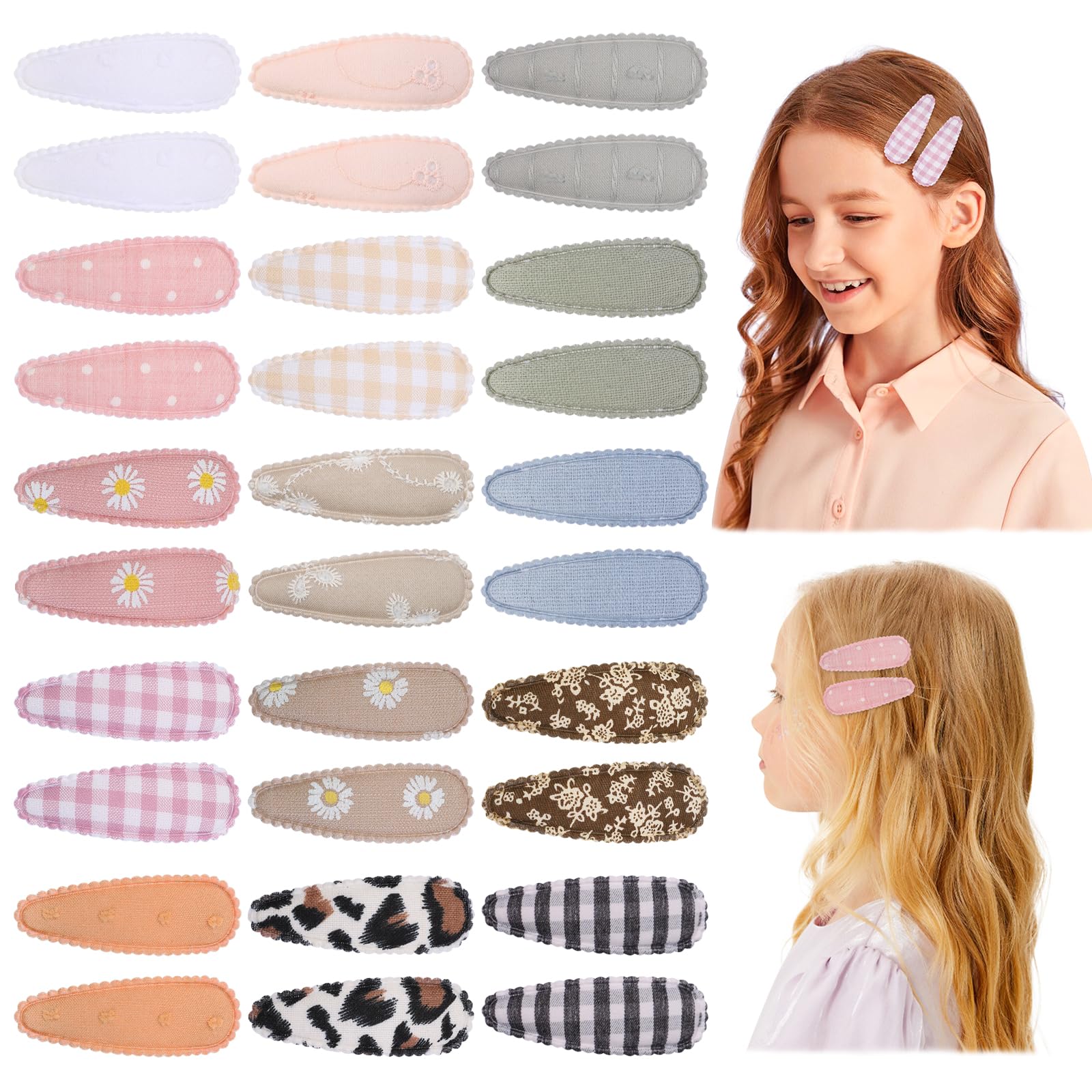 Choicbaby 30 Pcs Floral Hair Clips for Toddler Girls - Non-Slip Wrapped Snap Barrettes (2.2 Inch) - Perfect for School, Parties & Daily Hair Styling