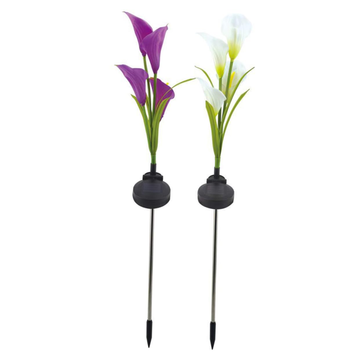 Solar Powered Calla Lily Garden Lights - 2 Pack White & Purple Outdoor Stake Lights for Lawn, Patio, Yard & Pathway Decoration | Weatherproof Solar Flower Lamps for Landscape, Backyard & Garden Decor