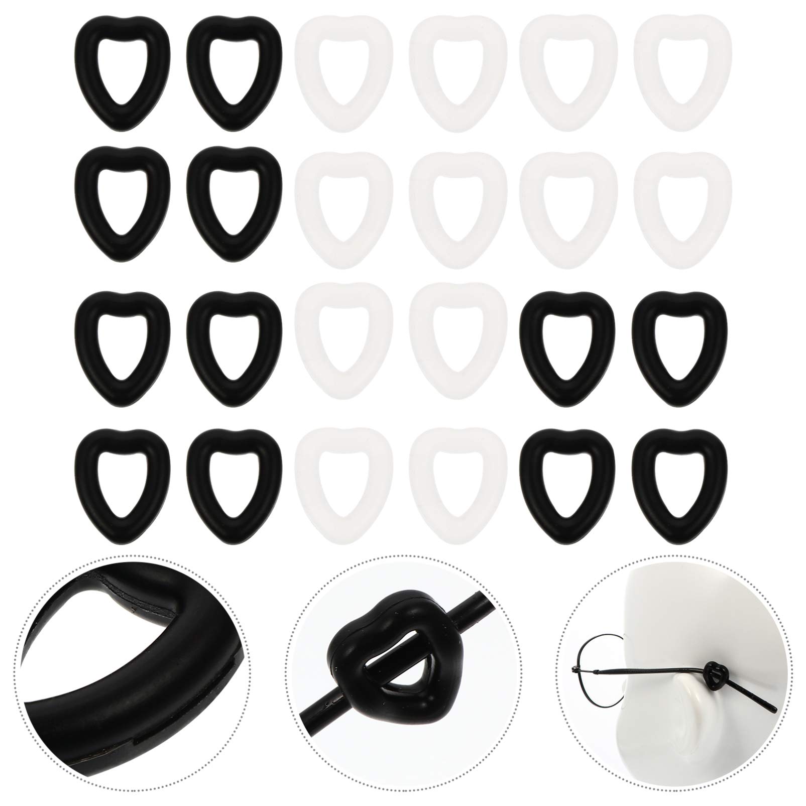 Heart Shaped Women's Sunglasses - 12 Pairs with Ear Grips & Anti-Slip Retainer - Black & White Cat Eye Glasses for Outdoor Activities, Beach & Fashion Accessories