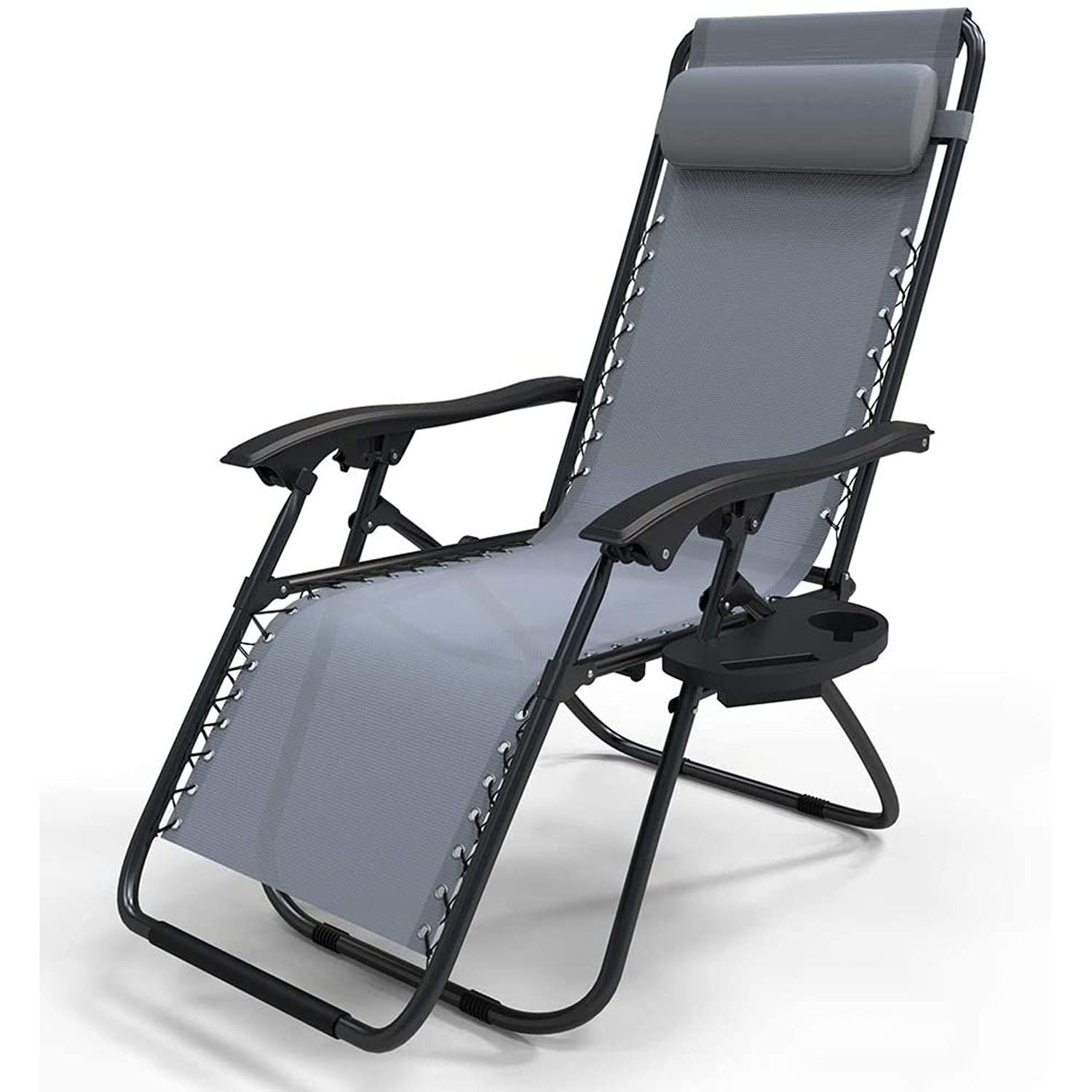 **XKESBS Zero Gravity Sun Lounger - Adjustable Textilene Reclining Chair with Cup Holder & Phone Pocket - Outdoor Patio, Poolside, Garden, Beach Relaxation - Grey**    (Note: 
