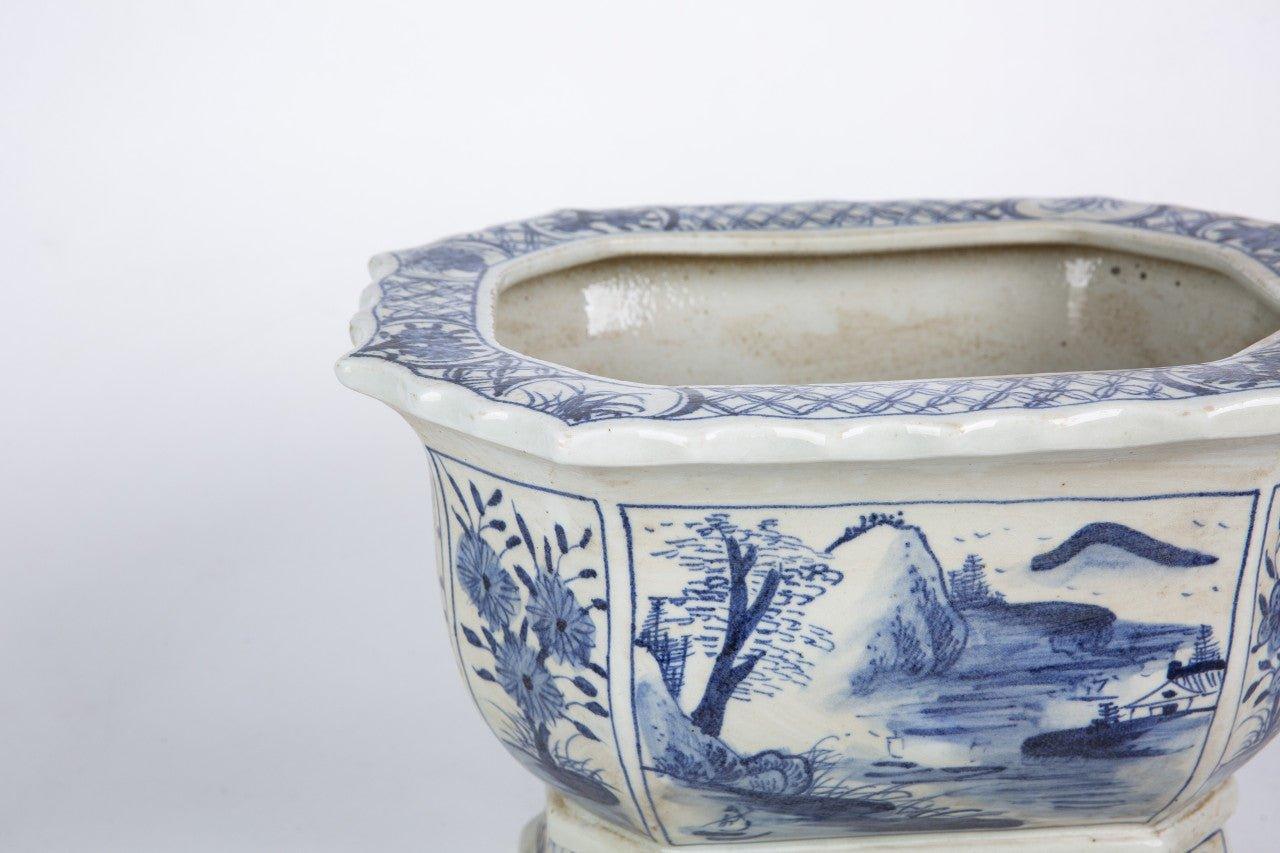 Blue and White Mountain Village Porcelain Foot Bath Planter - Handmade Ceramic Soaking Tub for Relaxation, Spa & Home Decor | Perfect for Bathrooms, Gardens, and Gift Giving