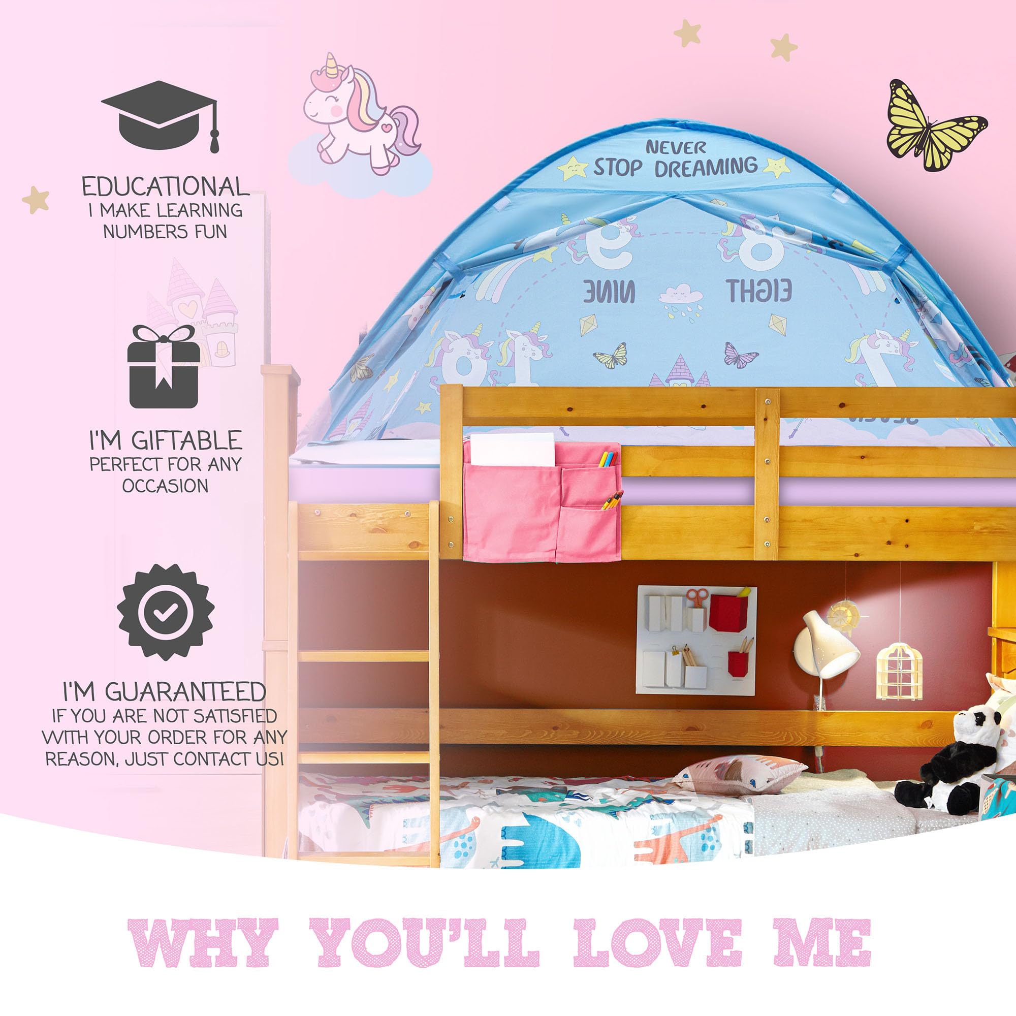 Pink Unicorn Bed Tent for Kids - Magical Dream Canopy for Girls & Boys - Perfect for Bunk Beds & Indoor Play