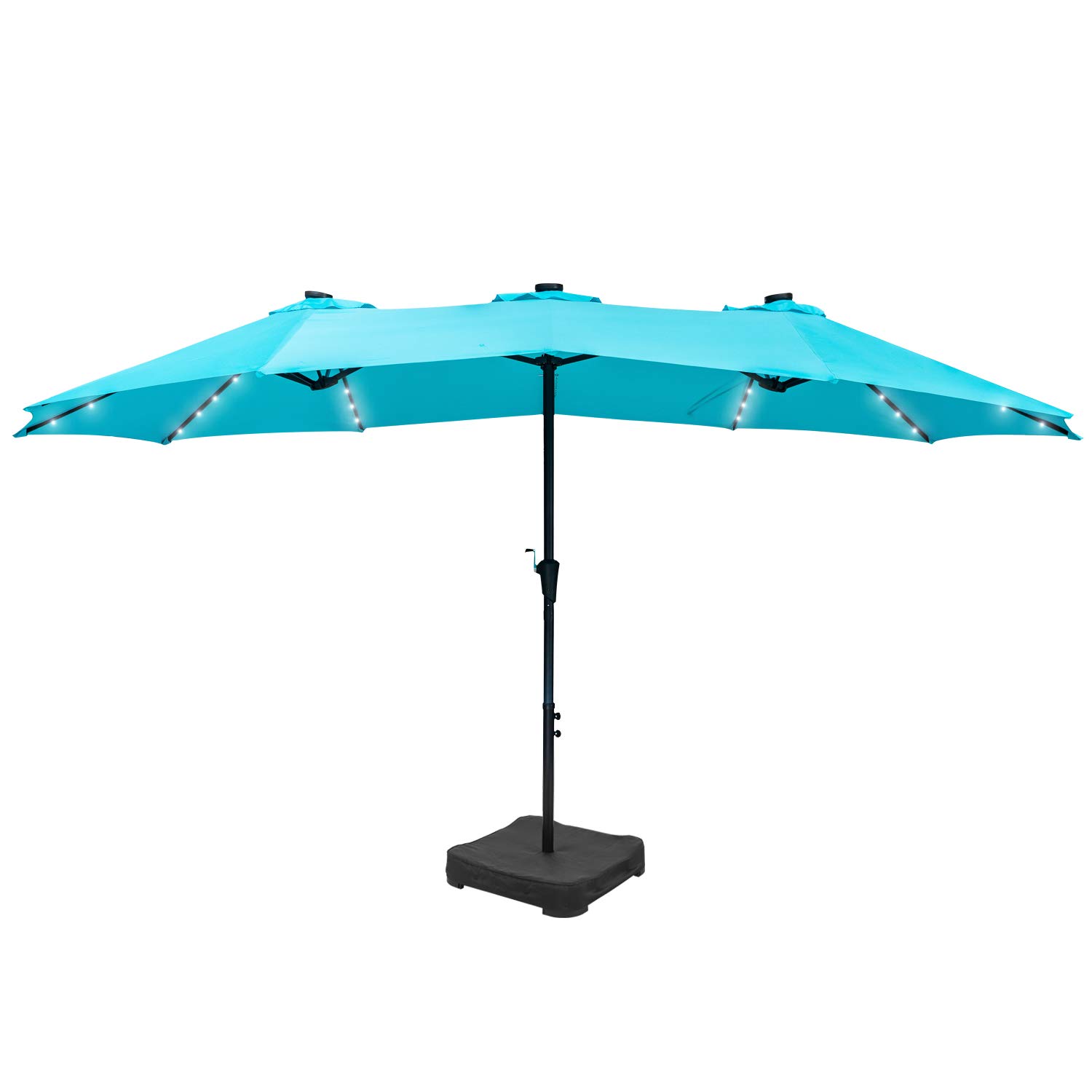 GDY 15Ft Solar Powered Patio Umbrella with 48 LED Lights - Double-Sided Outdoor Market Umbrella for Table, Aluminum Pole & Base Included (Blue) - Perfect for Backyard, Garden, Poolside & Outdoor Dining Areas