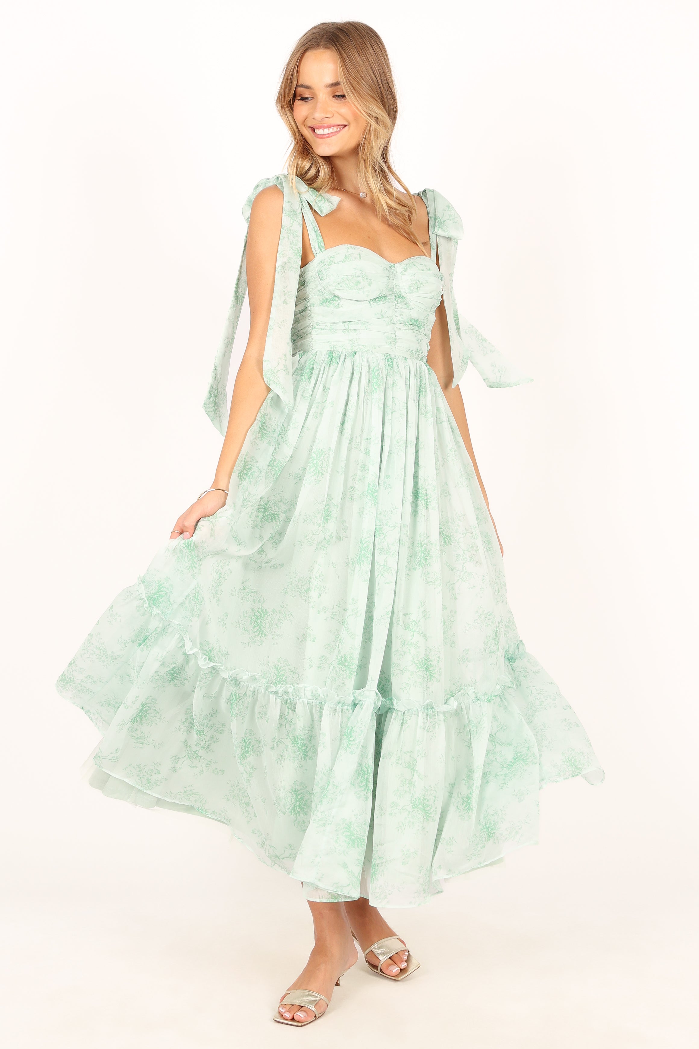 Floral Print Midi Dress for Women - Sage Green Summer Dress with Short Sleeves & Flowy Skirt | Perfect for Beach Vacation, Garden Party & Casual Outings