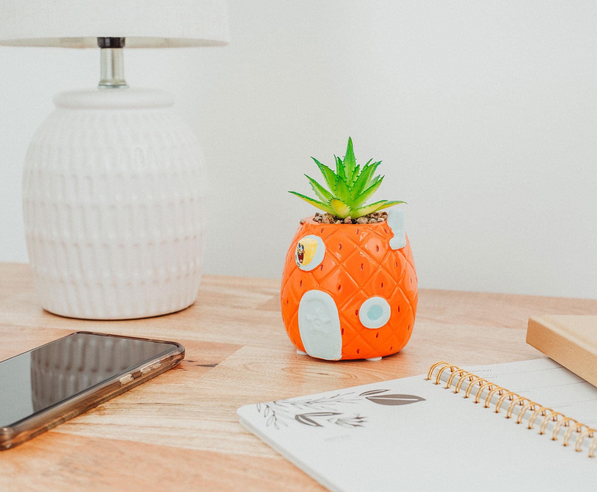 Nickelodeon SpongeBob Pineapple House Artificial Faux Greenery Plant in Ceramic Pot - SpongeBob SquarePants Home Decor for Kids Room, Office Desk, or TV Stand