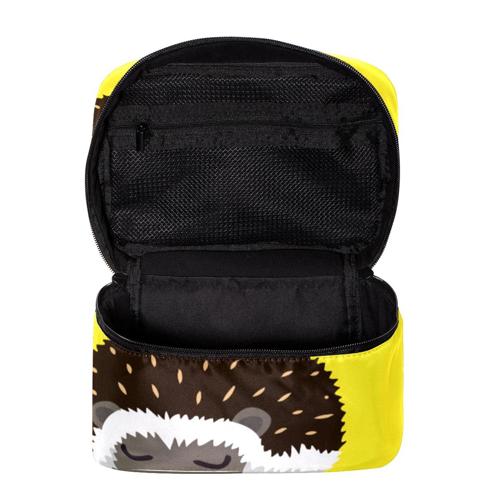Cute Hedgehog Yellow Pattern Travel Makeup Bag - Large Cosmetic Organizer with Zipper for Women & Girls - Perfect for Travel, Gym, and Daily Essentials Storage