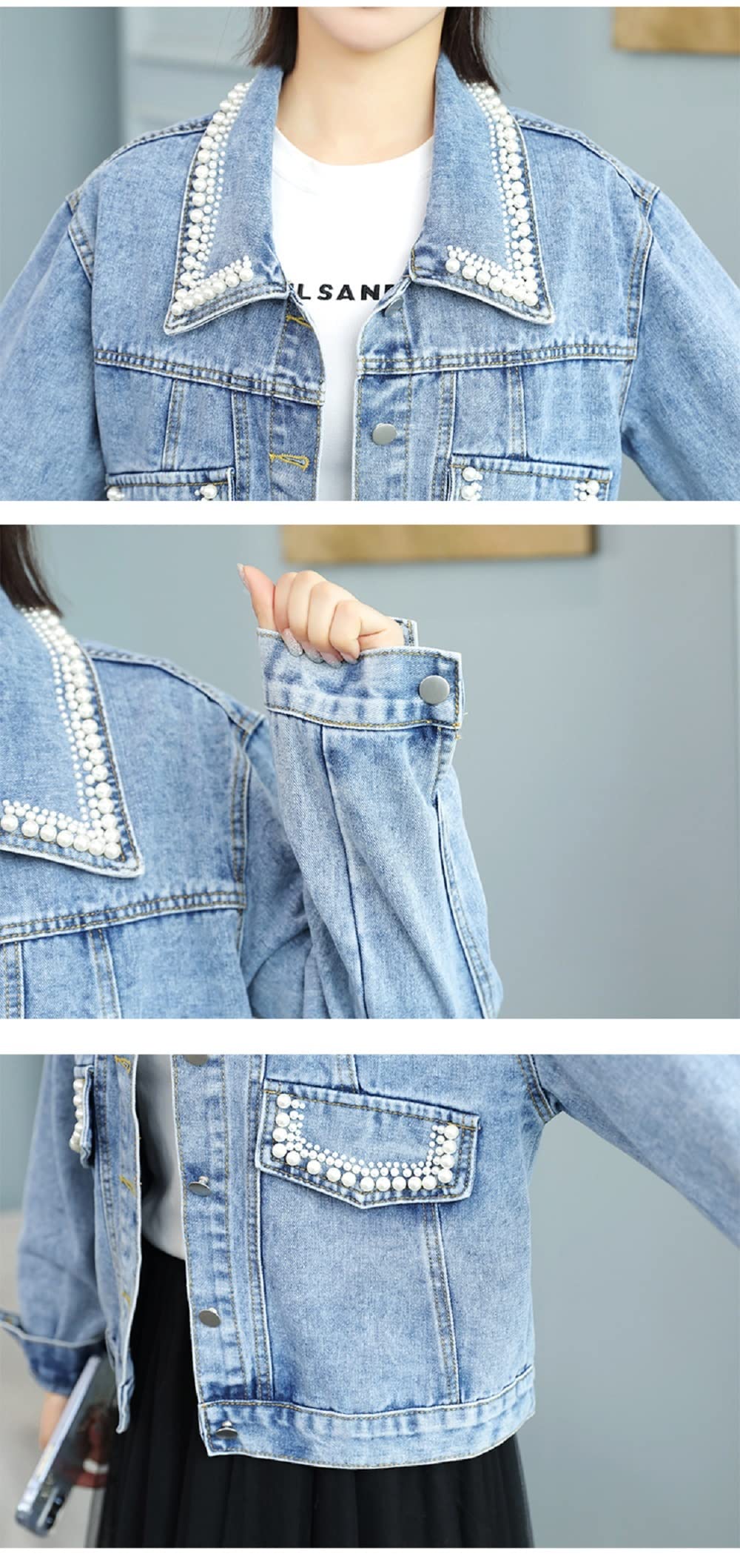 Women's Embroidered Pearl Denim Jacket for Bride - Elegant Wedding Jean Jacket with Wifey Design | Perfect for Bridal Shower, Bachelorette Party & Outdoor Weddings